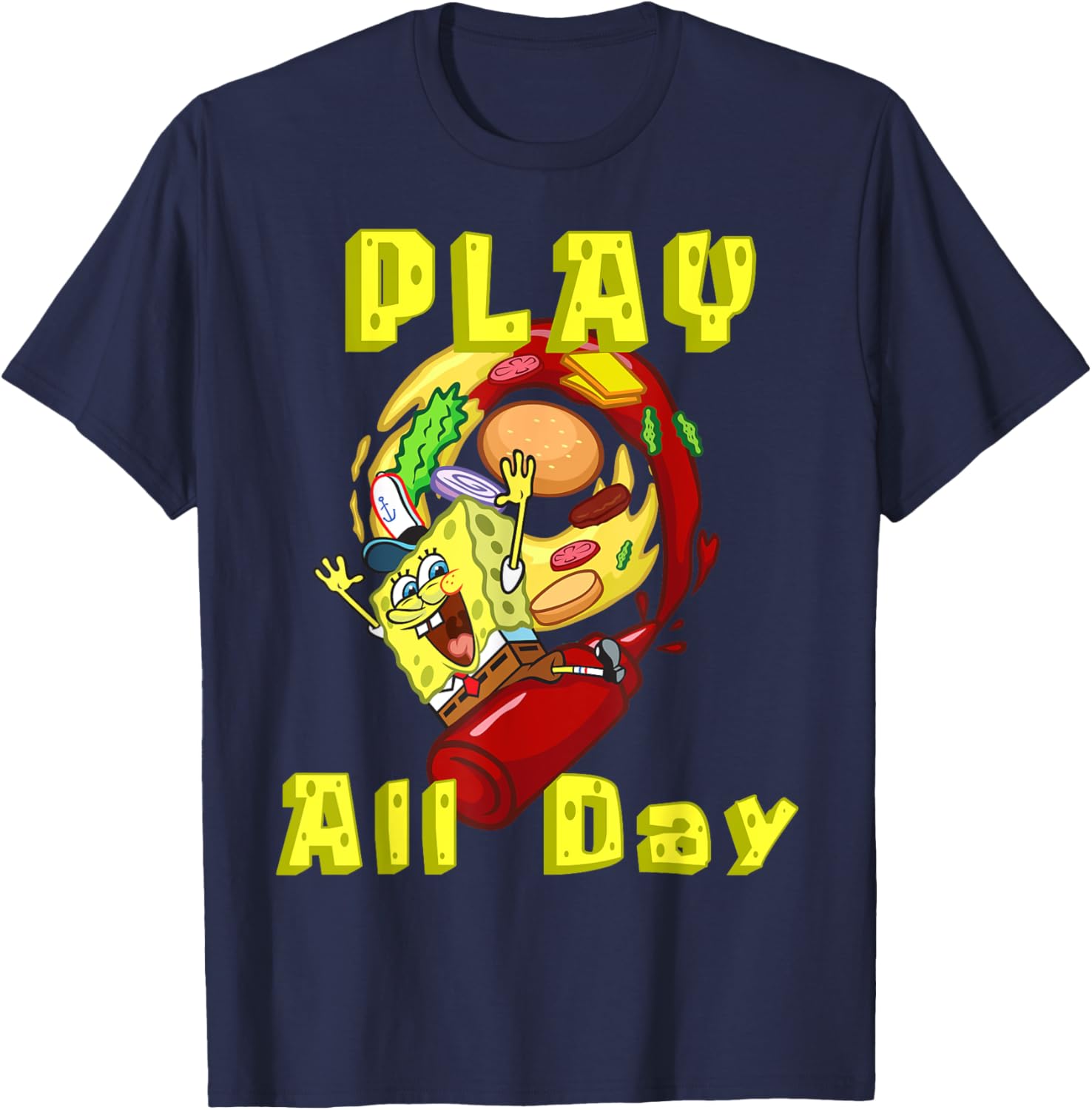 SpongeBob Play All Day T-Shirt with Fun Burger Ketchup Design - 2
