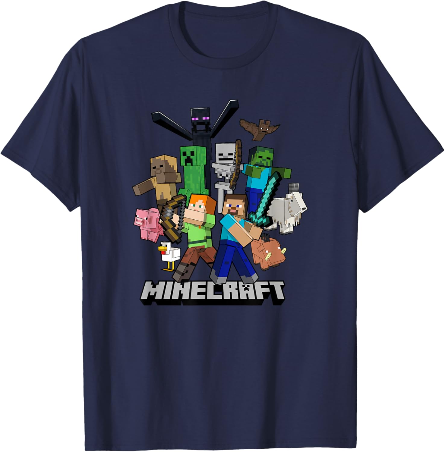 Minecraft Heroes and Enemies Group Shot T-Shirt for Fans and Gamers - 3