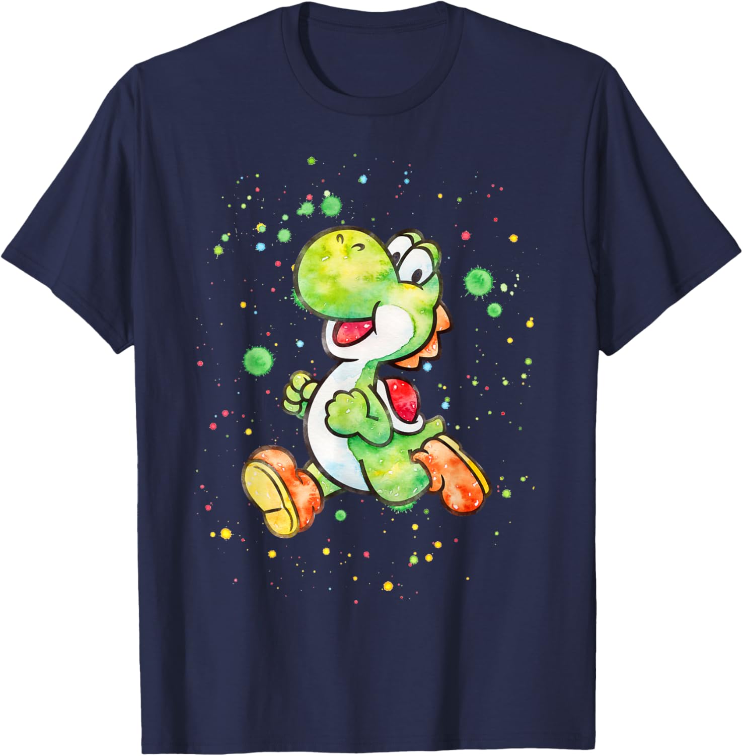 Super Mario Yoshi Watercolor T-Shirt - Fun Splatter Portrait Design - 3