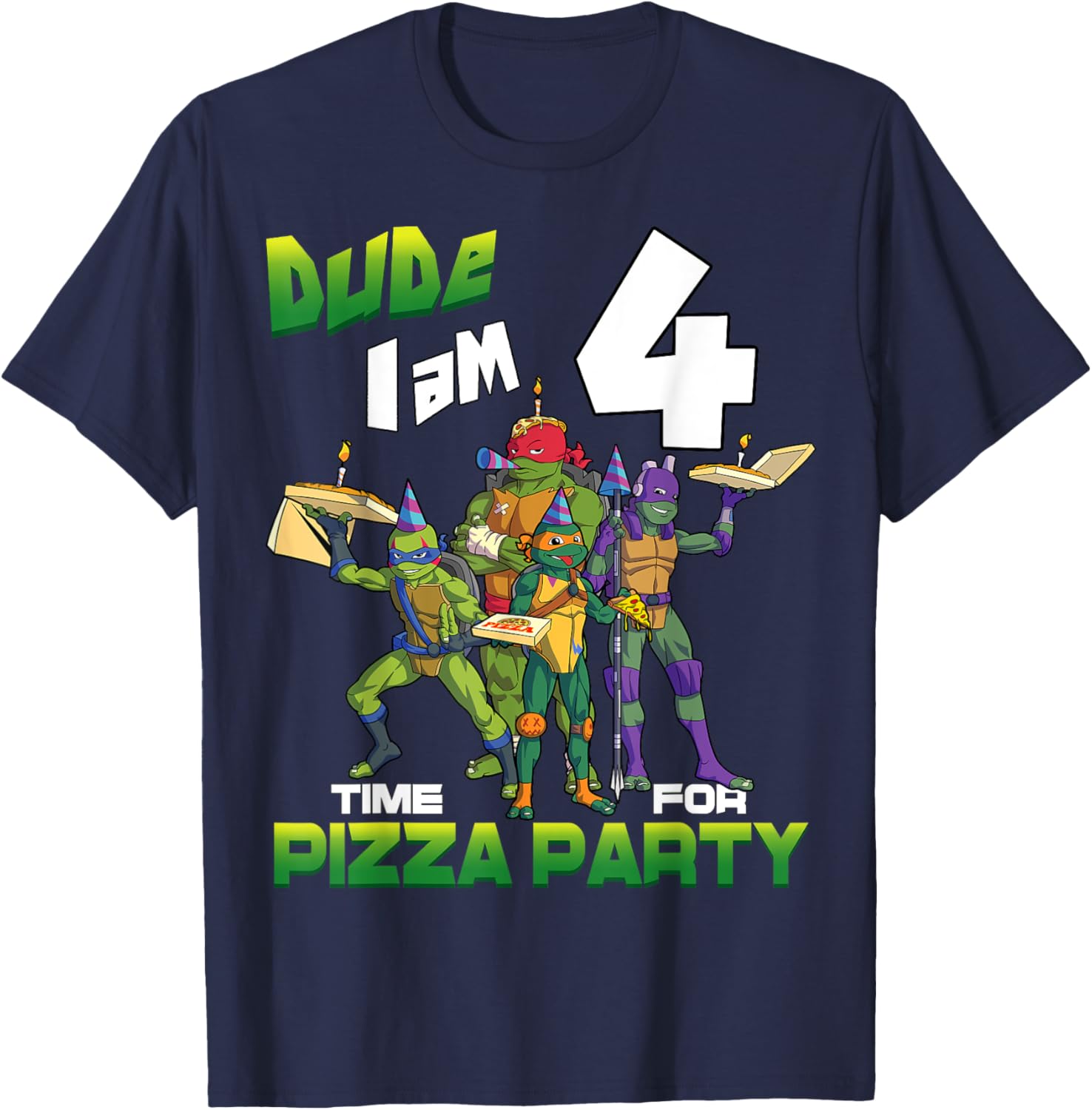 TMNT Dude I Am 4 Years Old Pizza Birthday Party T-Shirt for Kids - 19