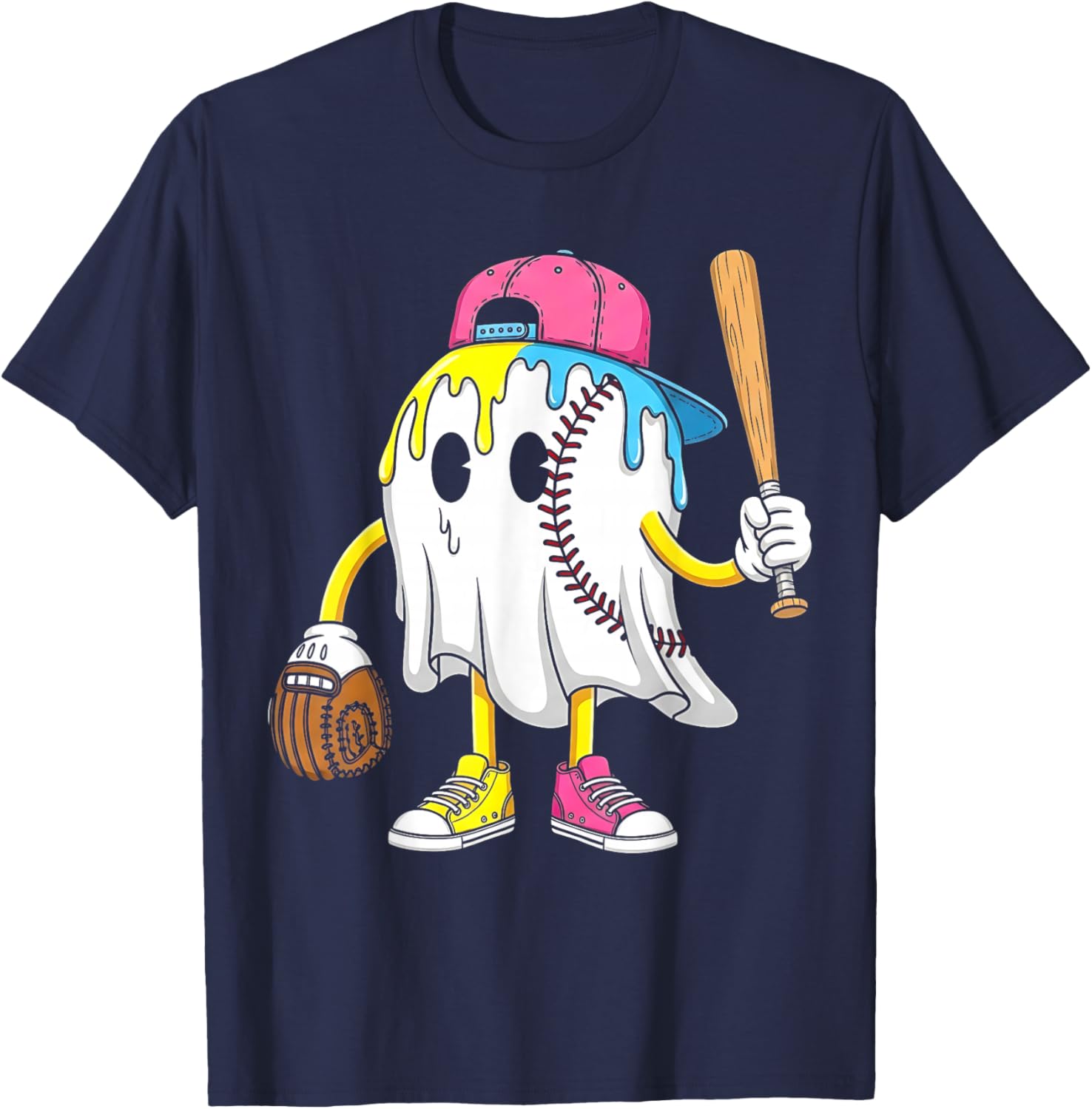 Funny Halloween Baseball Shirt for Boys with Ghost Graphic Design - 3