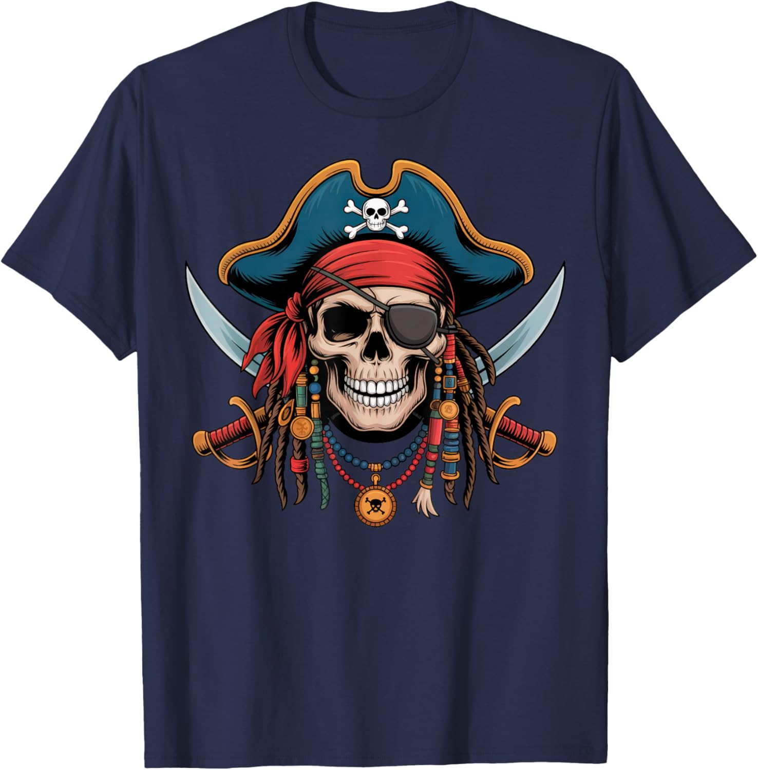 Pirate Skull and Crossbones Skeleton Halloween T-Shirt for Men and Boys - 6