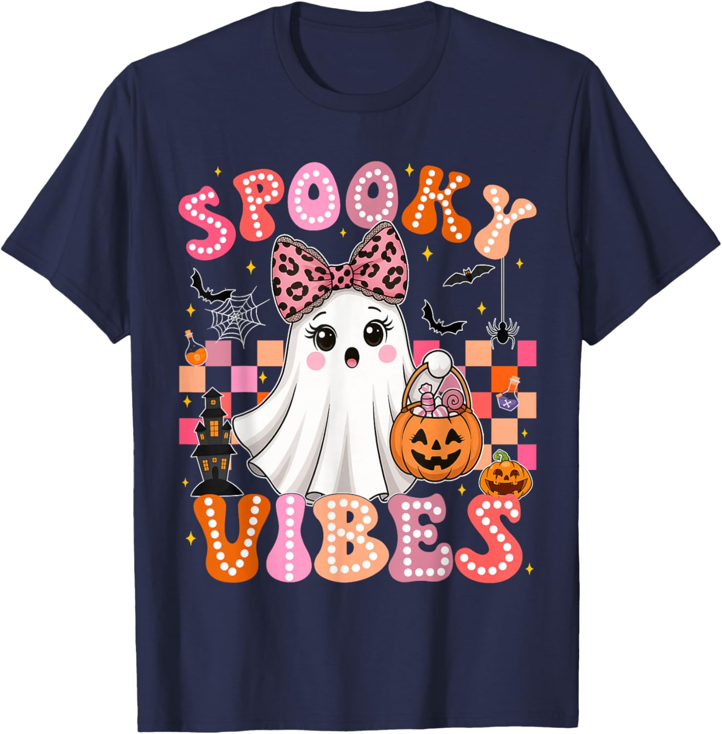 Groovy Spooky Vibes Cute Ghost Halloween T-Shirt for Girls - 1