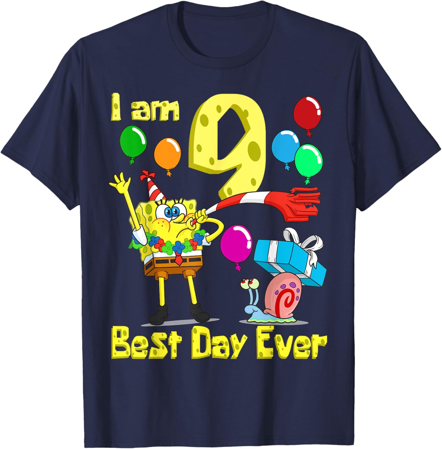 SpongeBob I Am 9 Years Old Birthday Party T-Shirt for Kids Fun Gift - 5