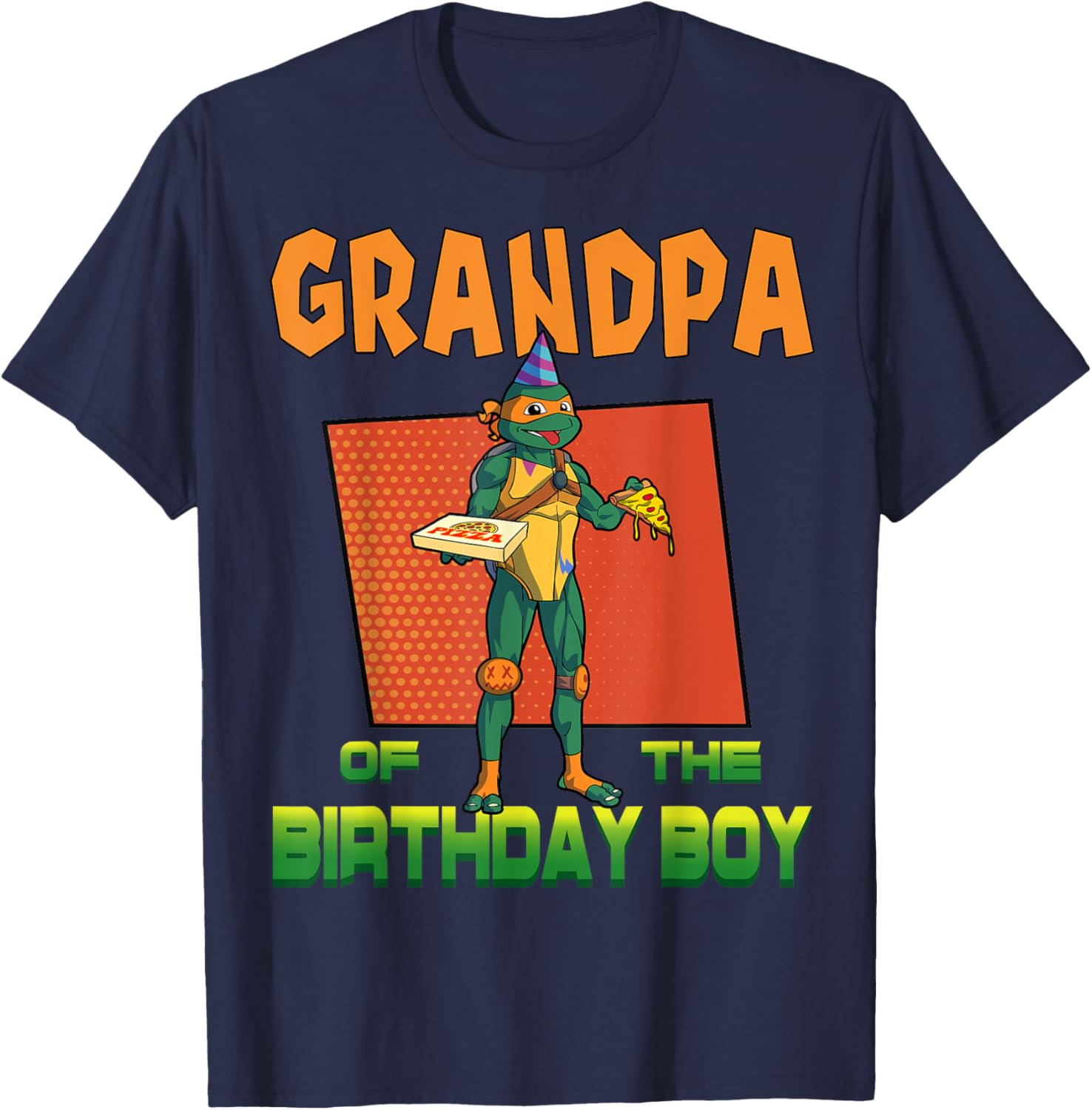 Mademark X TMNT Mikey Grandpa Birthday Pizza Party T-Shirt for Kids - 25