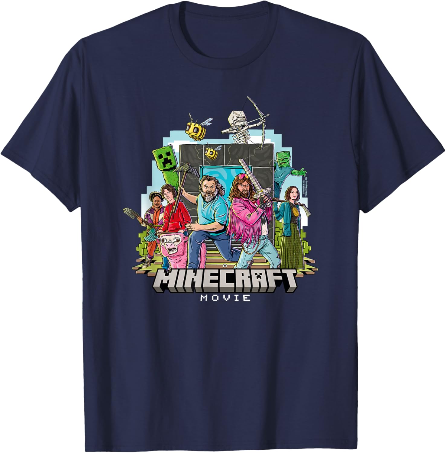 Minecraft Movie Character Group Shot T-Shirt in Cartoon Style - 13