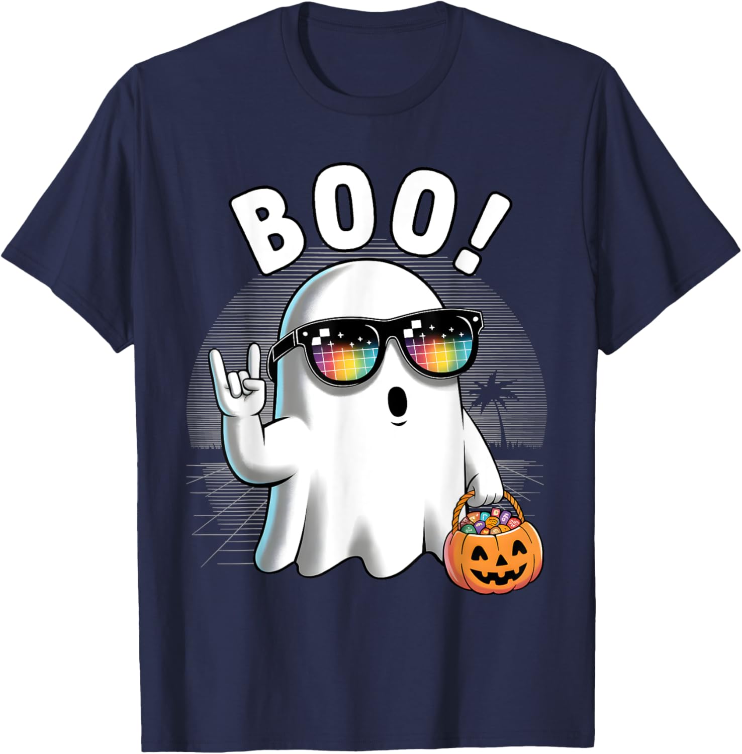 Rock Ghost Retro Halloween Pumpkin T-Shirt for Fun Spooky Style - 22