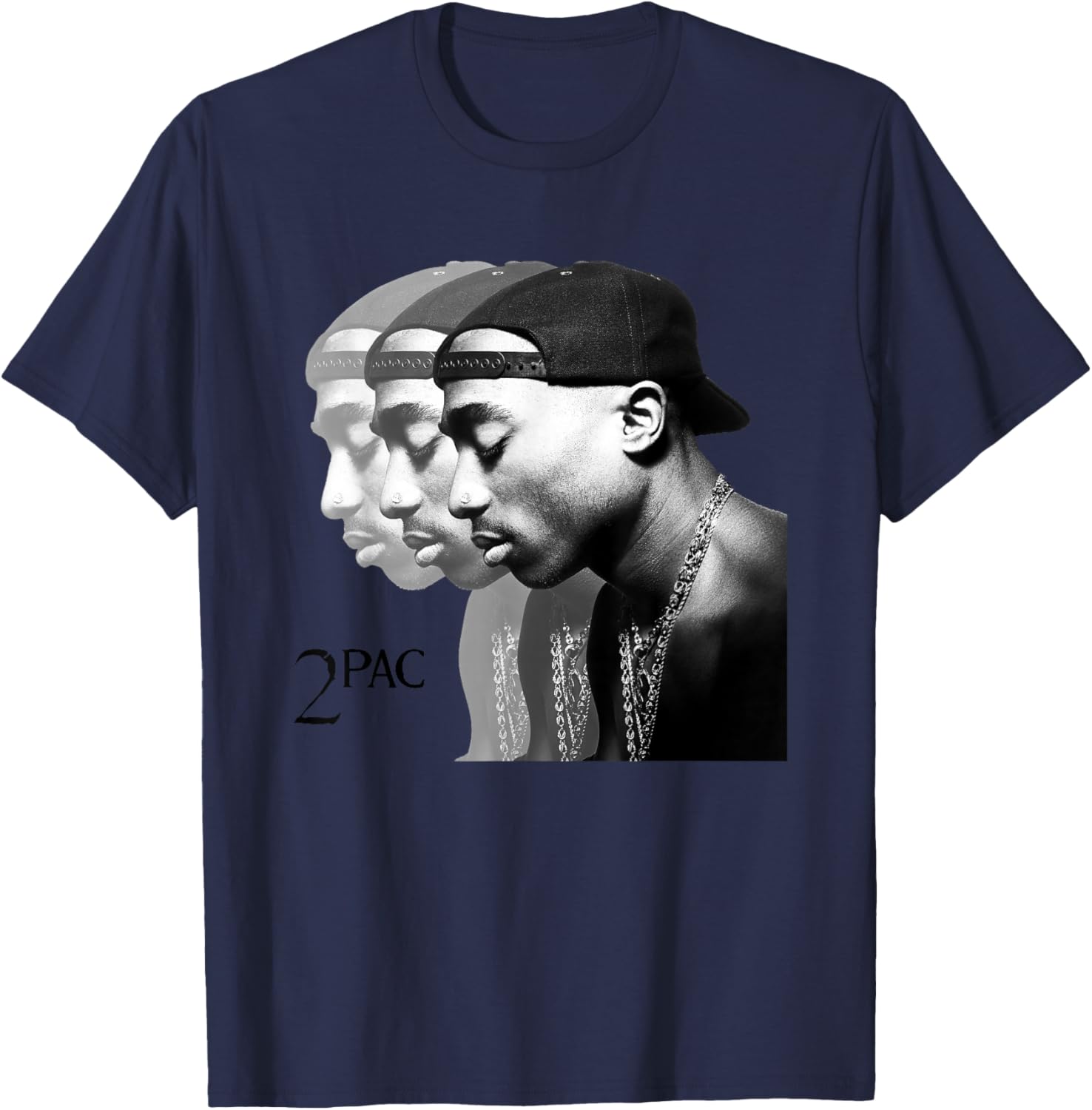 Tupac Shakur Unisex Repeat T-Shirt in Blue, Short Sleeve Cotton Blend - 4