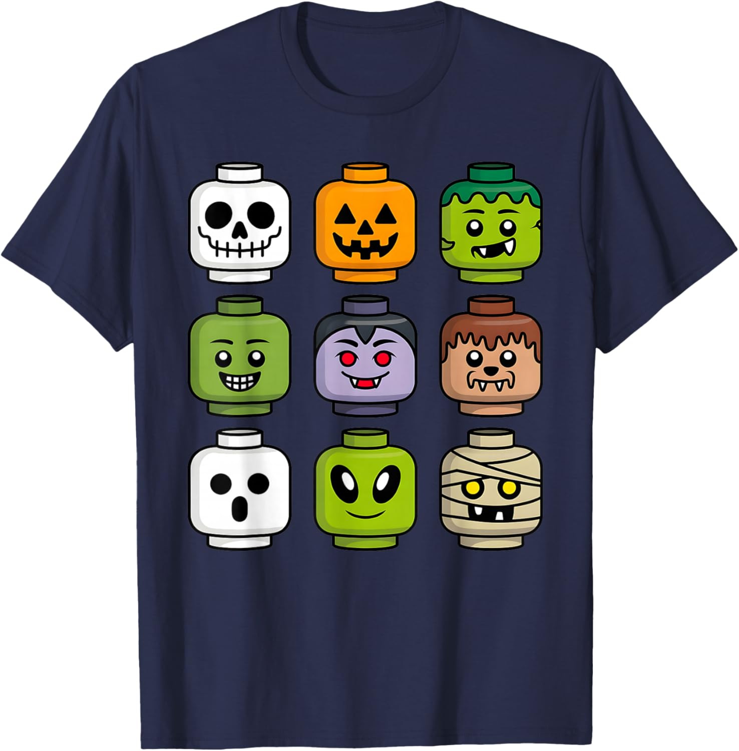 Halloween Building Brick T-Shirt for Boys with Pumpkin Ghost and Zombie Design - 13