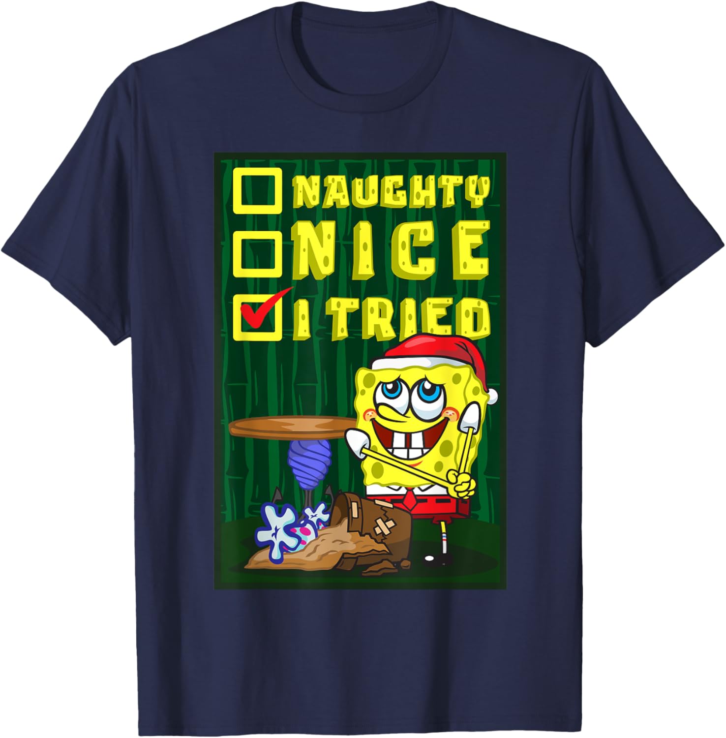 Mademark SpongeBob Christmas Santa's List Nice T-Shirt for Fun Holiday Wear - 6