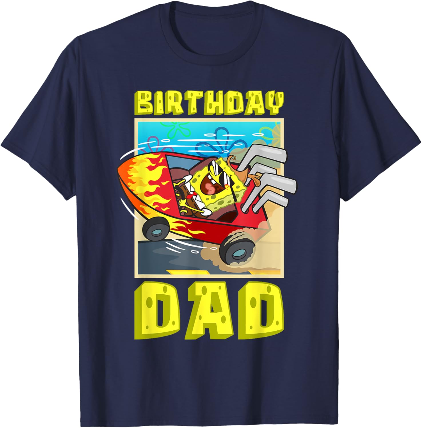 SpongeBob Birthday Dad Driving Super Car T-Shirt for Father's Day Fun - 13