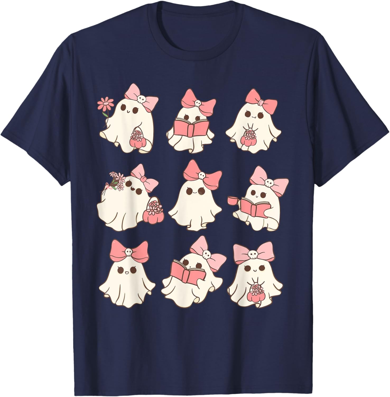 Pink Coquette Bow Ghost T-Shirt for Cute Halloween Spooky Season Fun - 7
