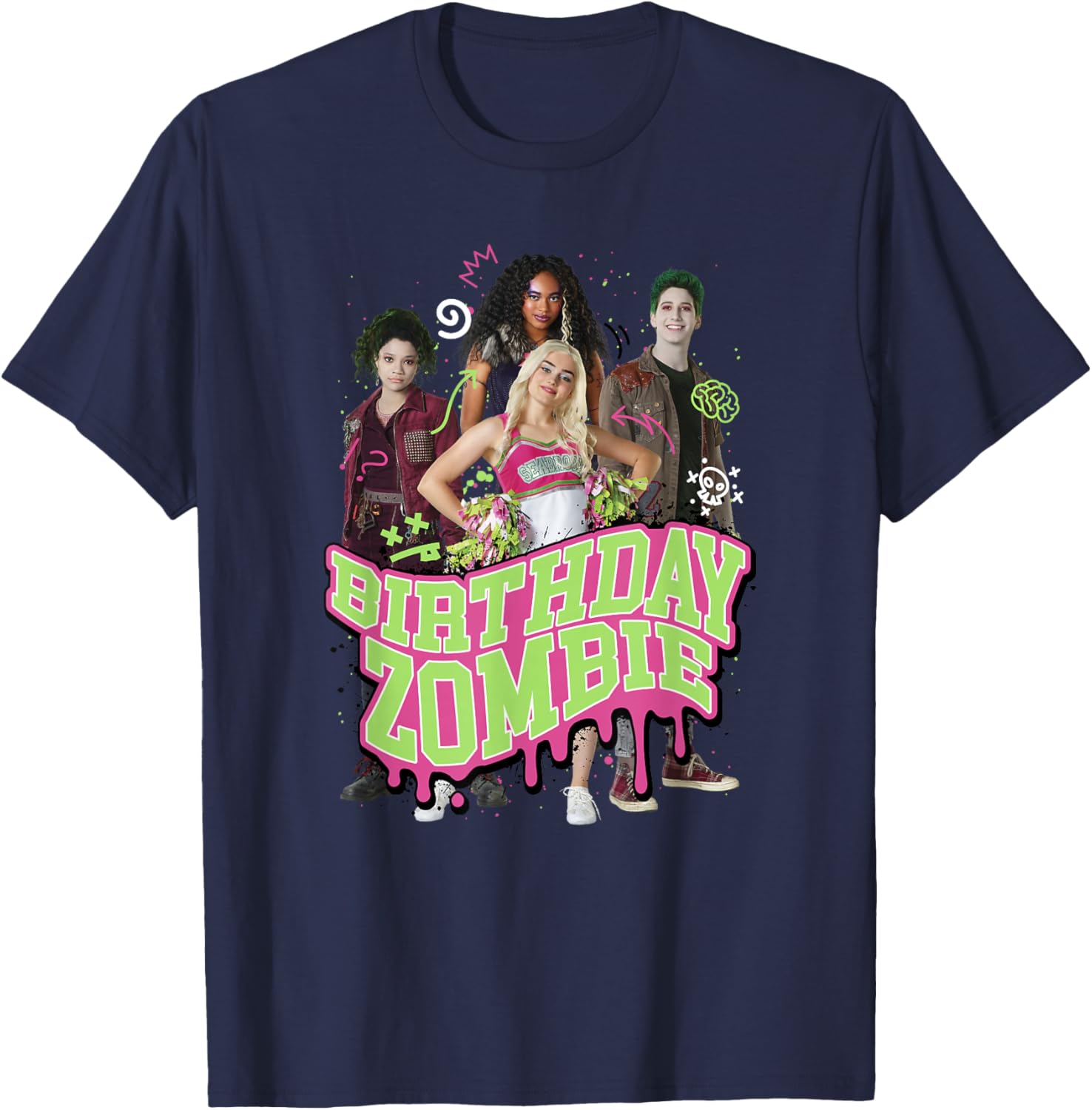 Disney Zombies Birthday Zombie Group Poster T-Shirt for Kids and Fans - 5