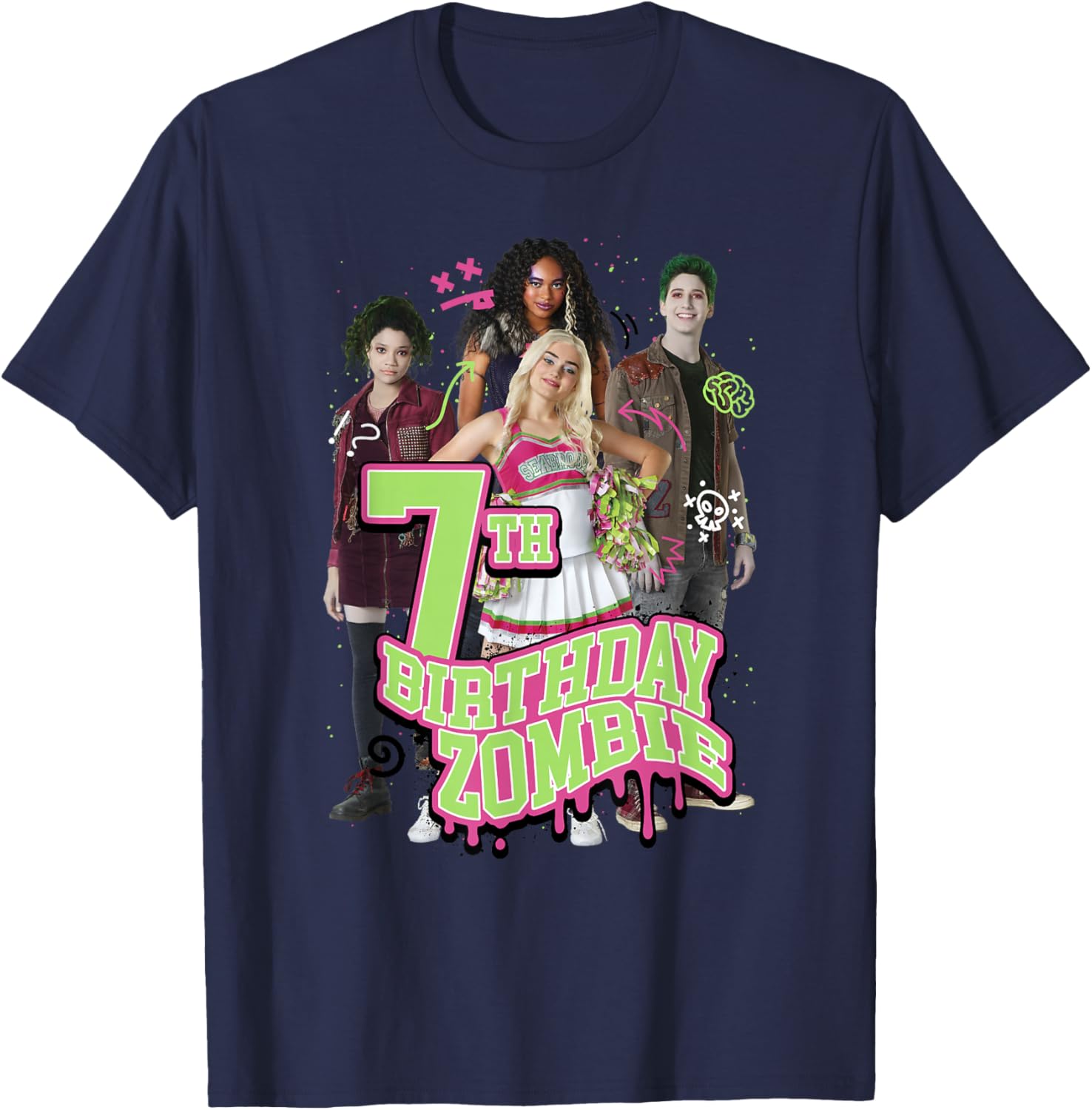 Disney Zombies 7th Birthday Zombie Group Poster T-Shirt for Kids - 2