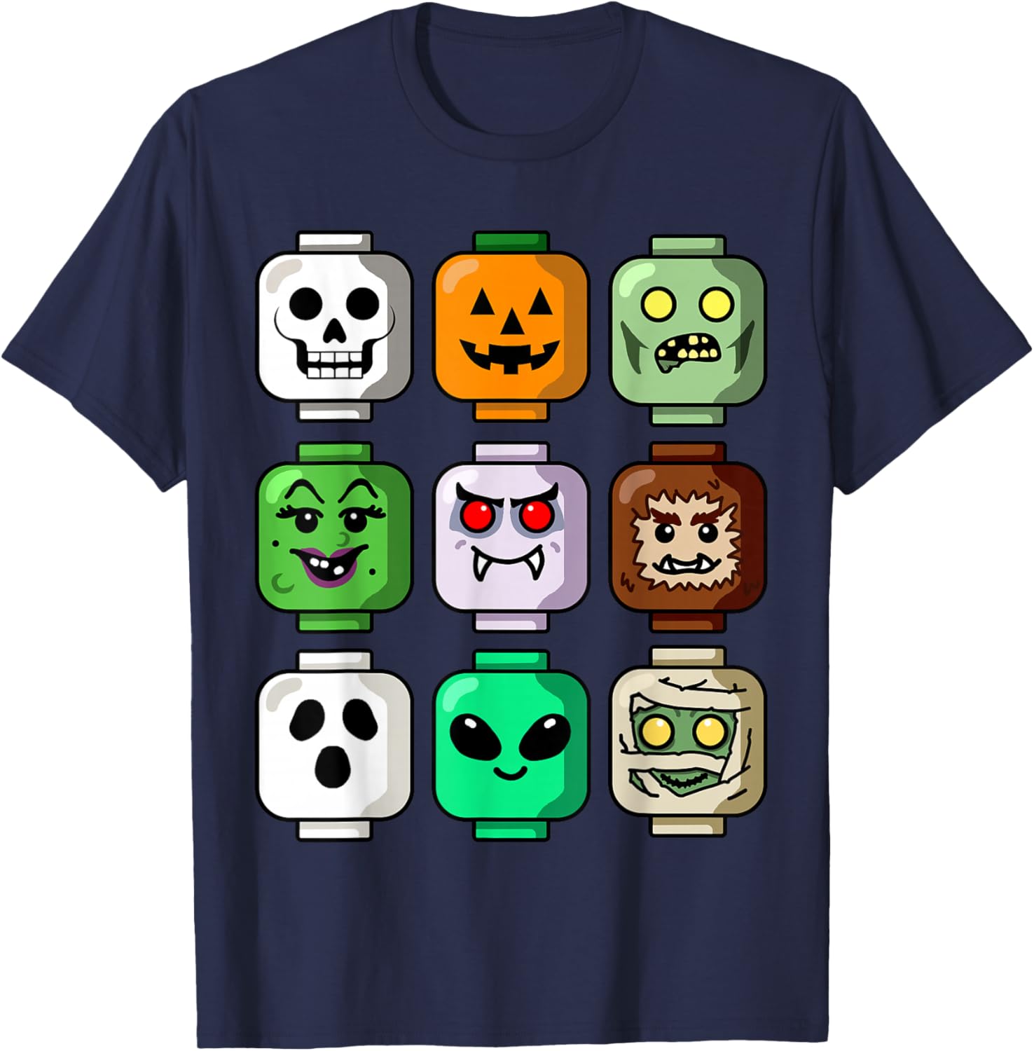 Halloween Building Brick Head T-Shirt for Boys - Pumpkin, Ghost & Zombie Design - 7