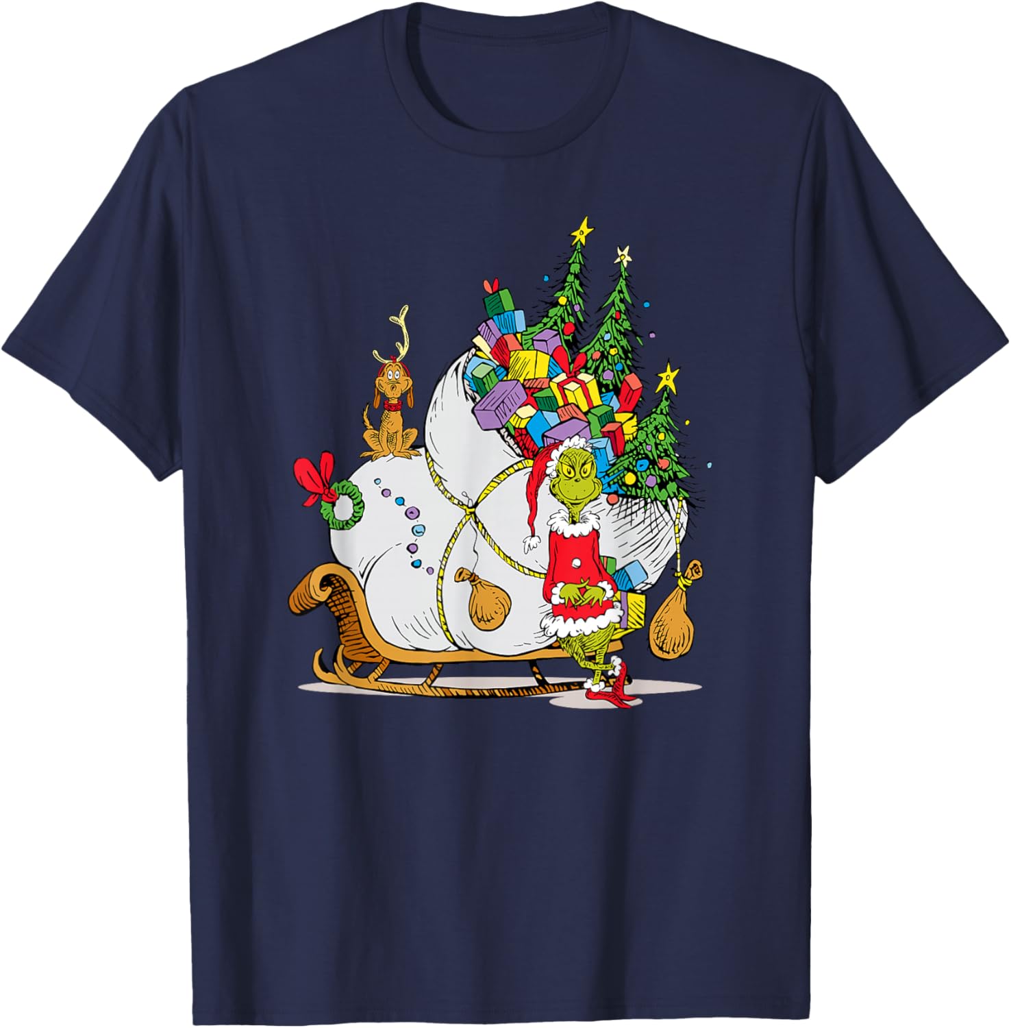 Dr. Seuss Grinch Sleigh T-Shirt - Fun Christmas Apparel for Everyone - 9
