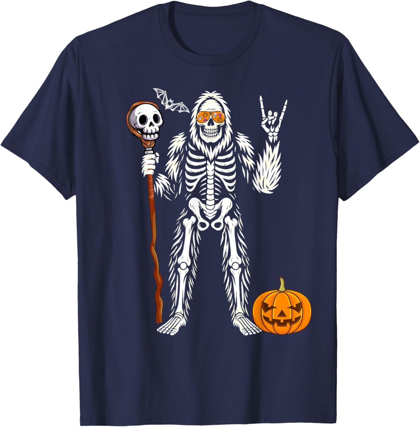 Halloween Skeleton Bigfoot Pumpkin Skull T-Shirt for Men and Boys - 1