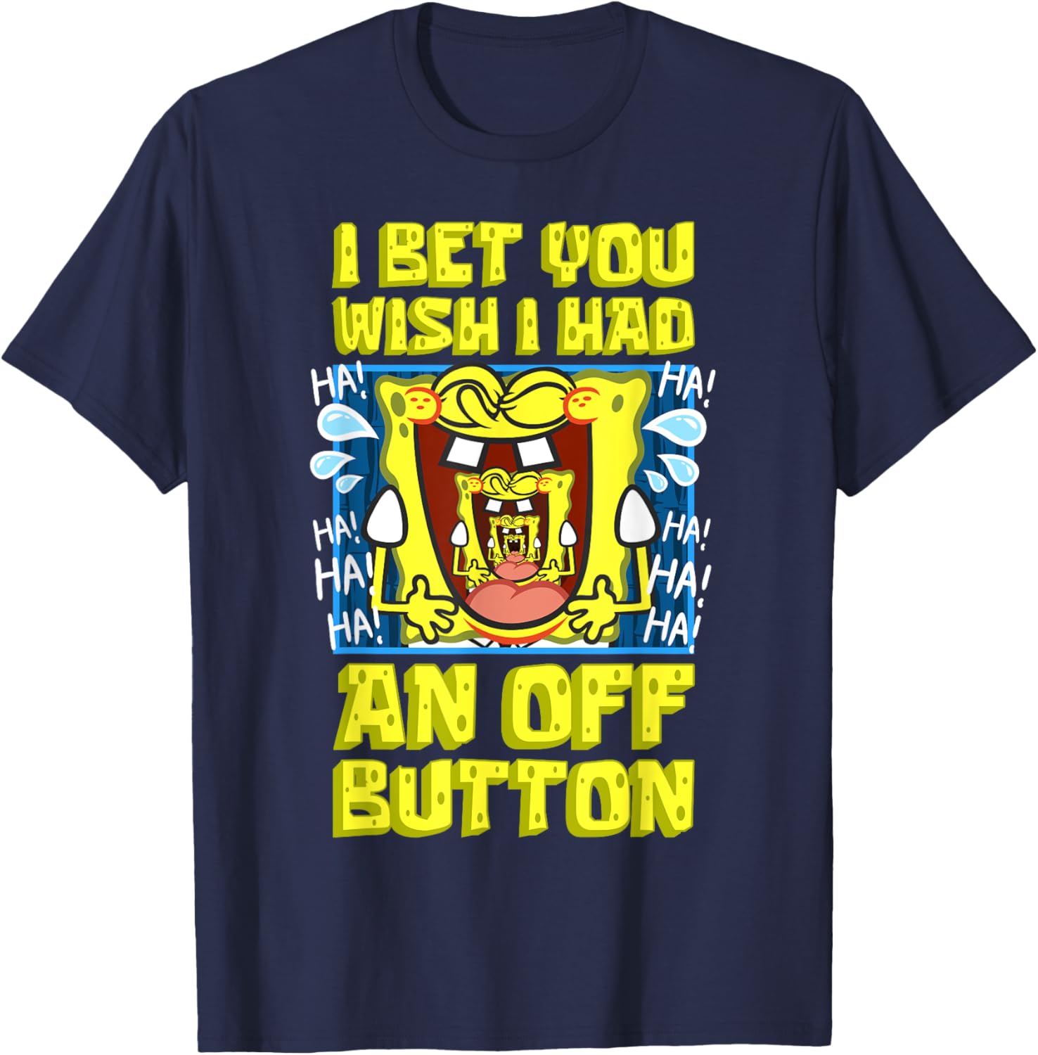 Funny SpongeBob Laughing T-Shirt with OFF Button Design for Fans - 9