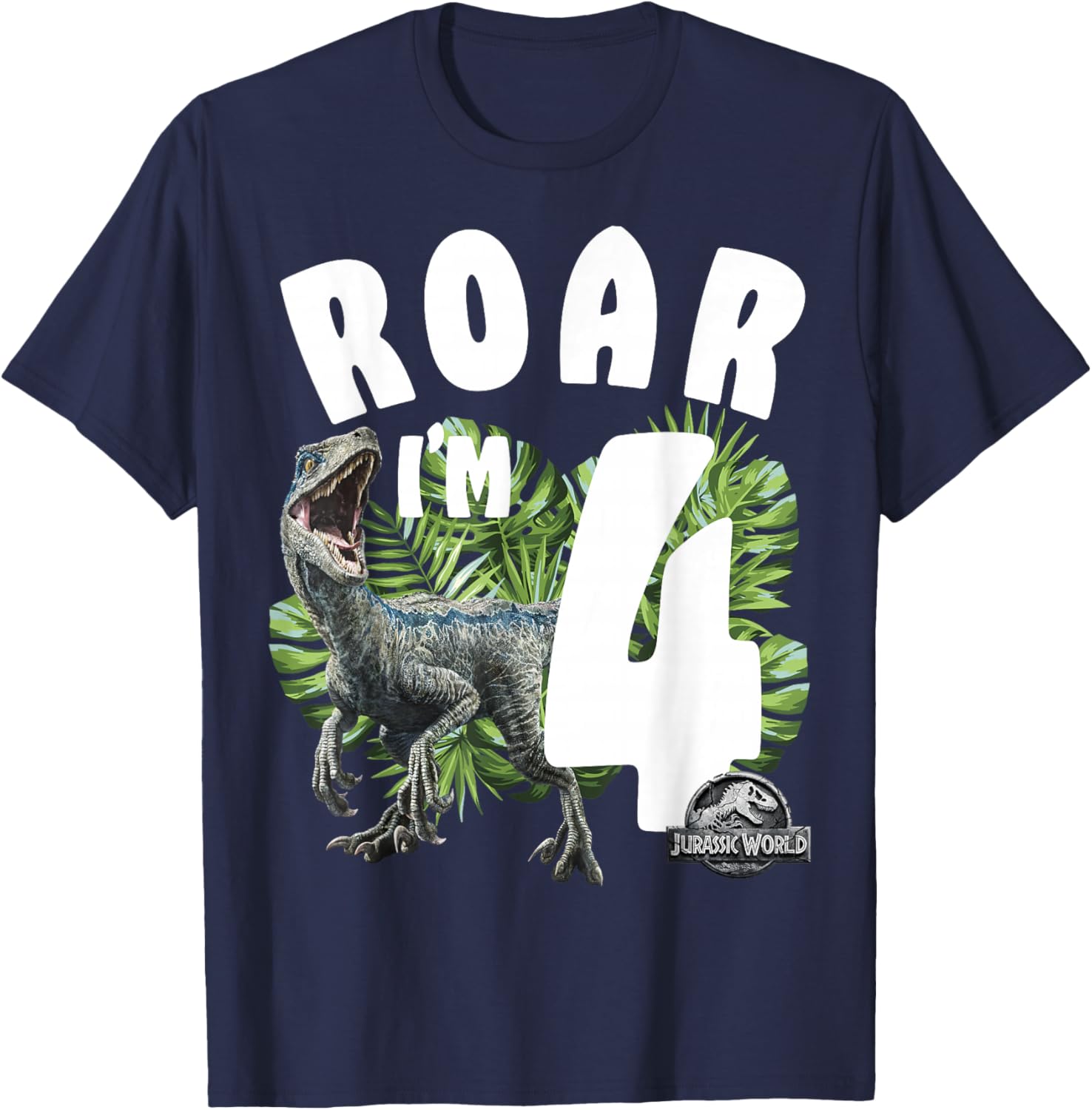 Jurassic World Raptor Roar I'm 4 T-Shirt for Kids Birthday Celebration - 3