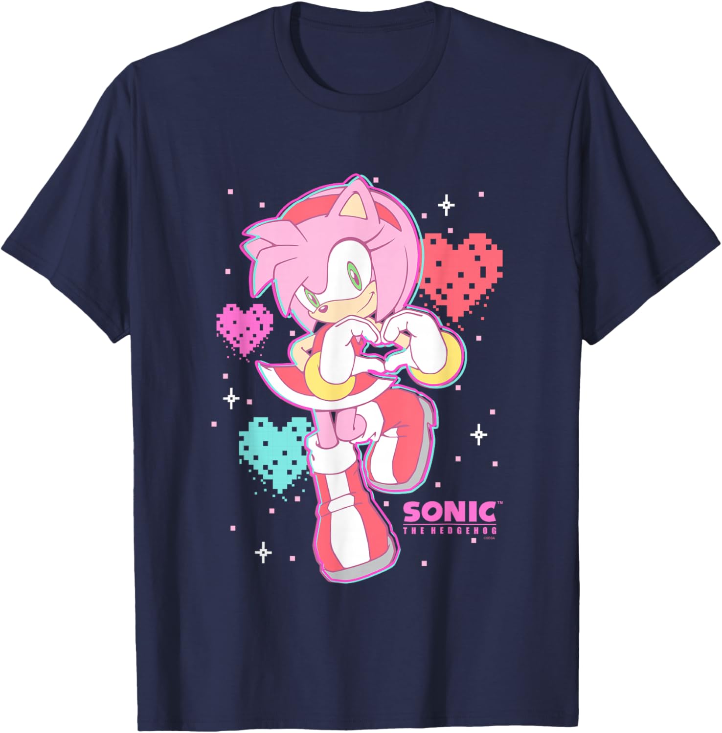 Cute Amy Rose Sonic The Hedgehog Valentine's Day Retro Logo T-Shirt - 7