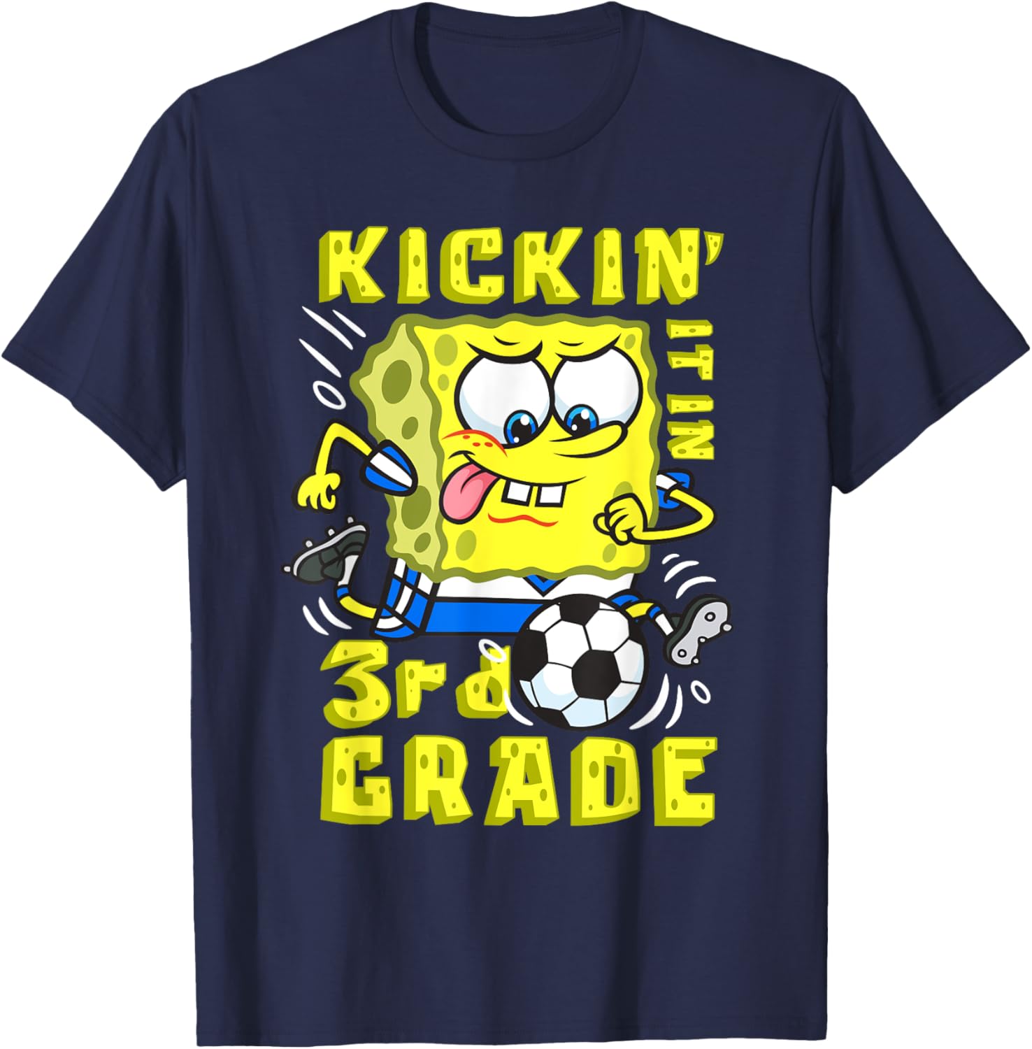 SpongeBob Kickin It in 3rd Grade Soccer T-Shirt - Fun Gift for Kids - 5