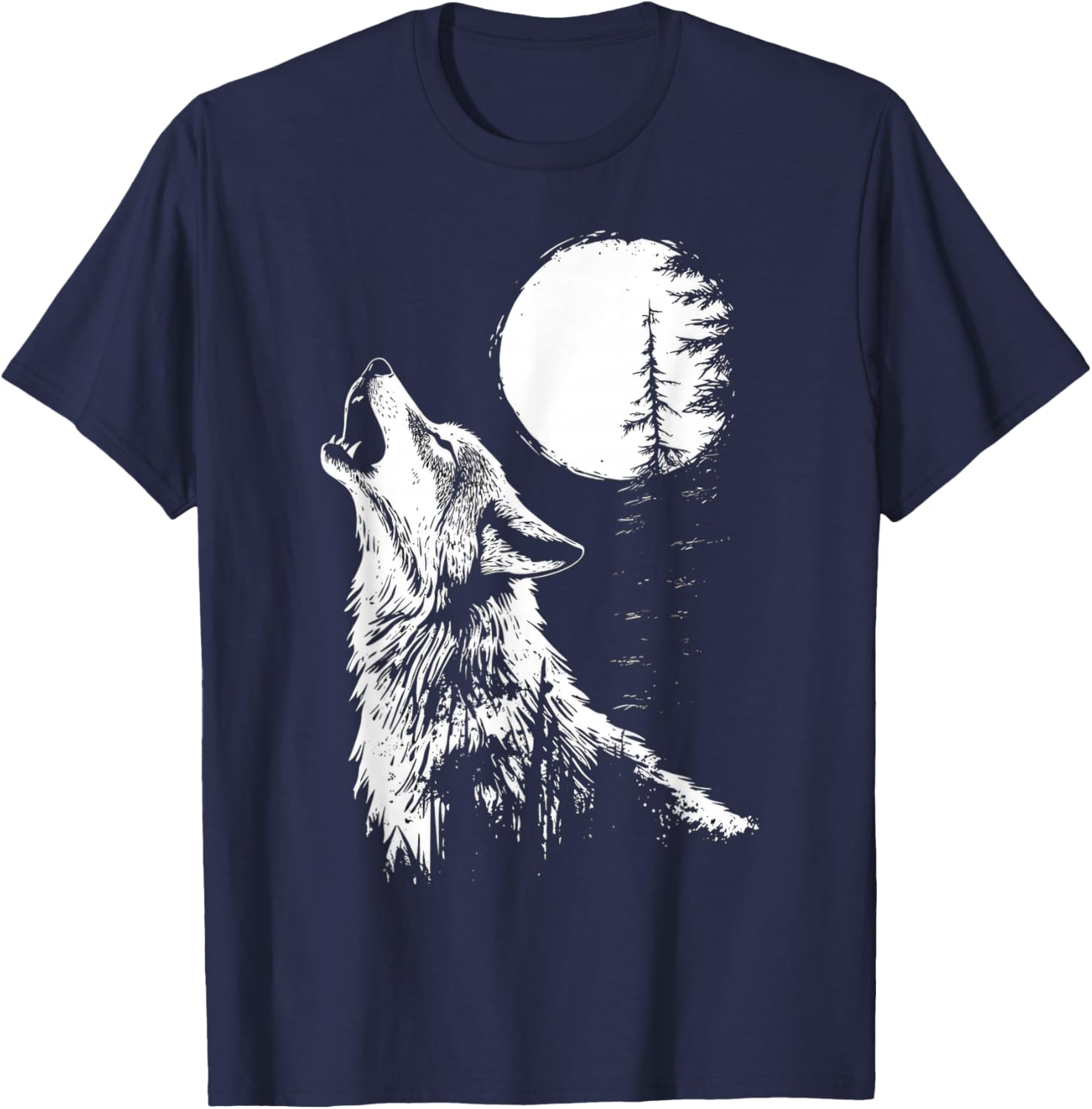 Howling Wolf Graphic Tee Moon Forest Nature Wildlife T-Shirt - 13