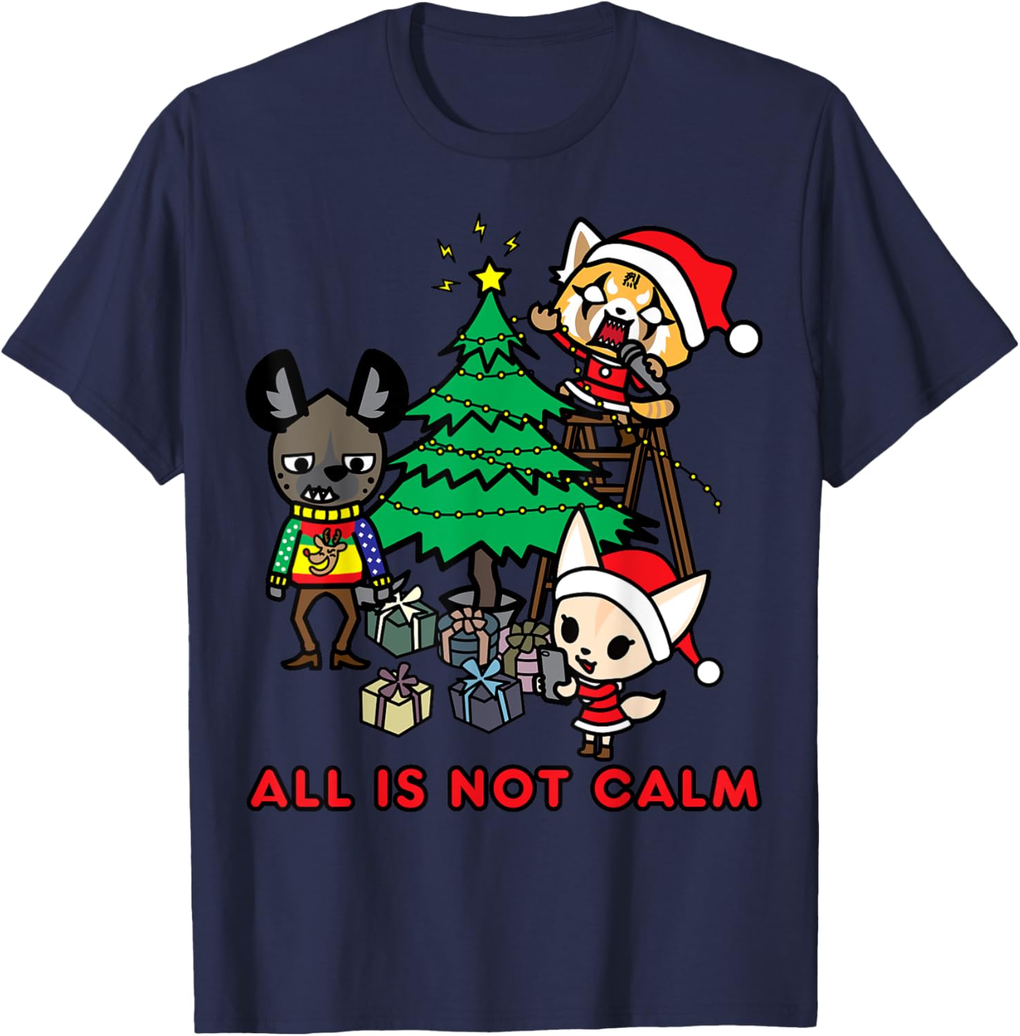 Aggretsuko Christmas T-Shirt All Is Not Calm Fun Holiday Apparel - 11