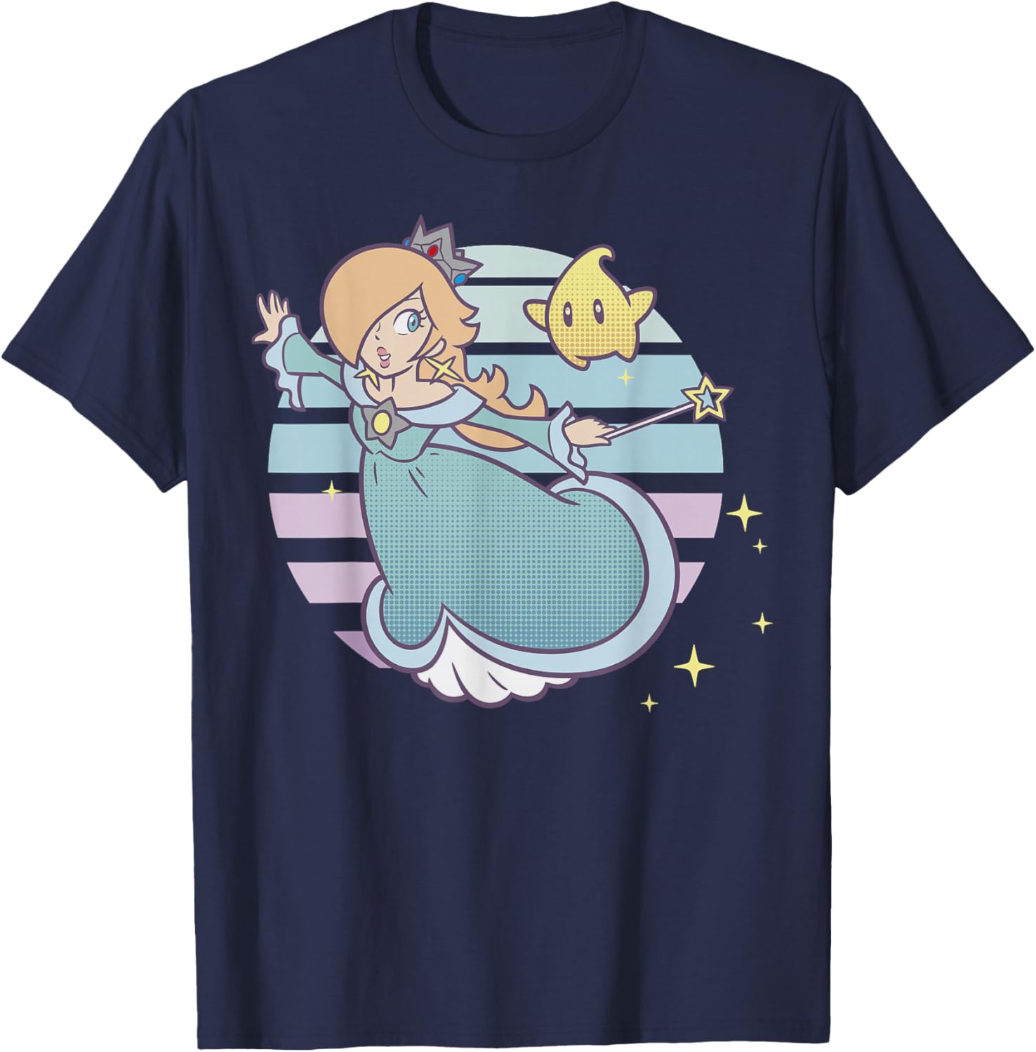 Super Mario Rosalina and Luma Striped Background T-Shirt for Fans - 4