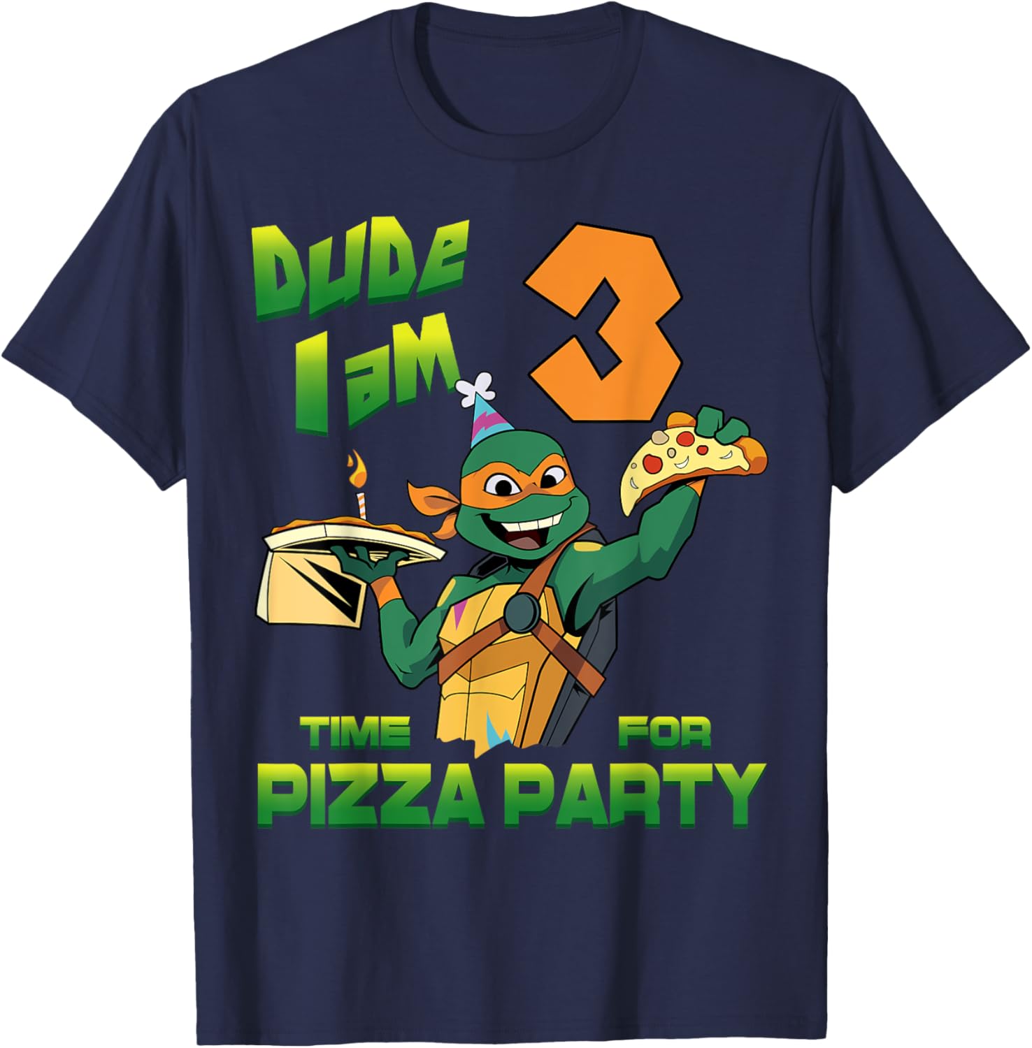 Mademark Teenage Mutant Ninja Turtles Mikey 3rd Birthday Pizza T-Shirt - 2