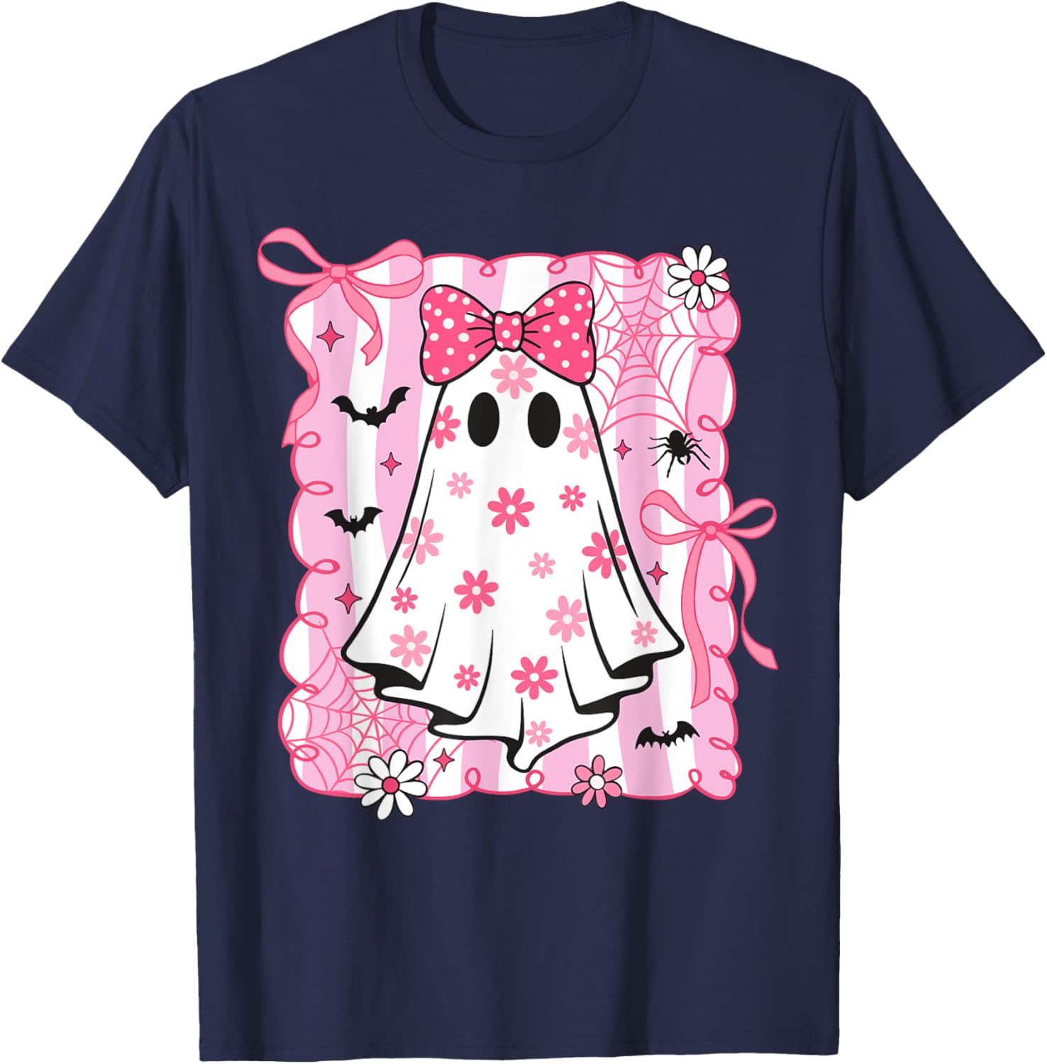 Spooky Vibes Pink Ghost T-Shirt for Women and Kids - Perfect Halloween Style - 18