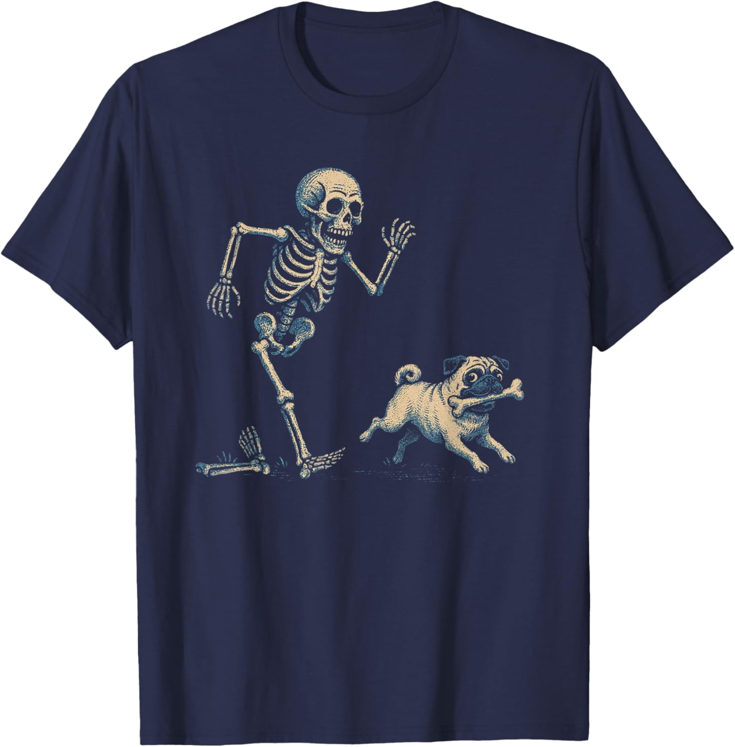 Funny Skeleton Chasing Pug Halloween T-Shirt for Dog Moms and Pug Lovers - 1