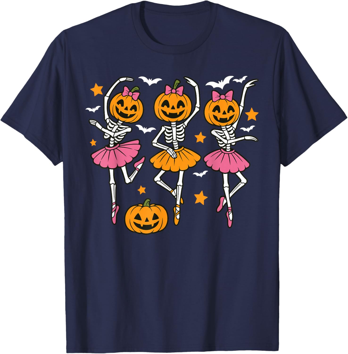 Cute Girls Halloween Ballet Skeleton Pumpkin T-Shirt for Festive Fun - 9