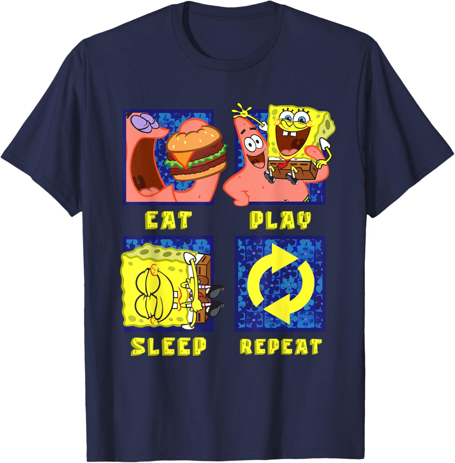 Mademark SpongeBob Eat Play Sleep Repeat Funny T-Shirt for Patrick Fans - 4