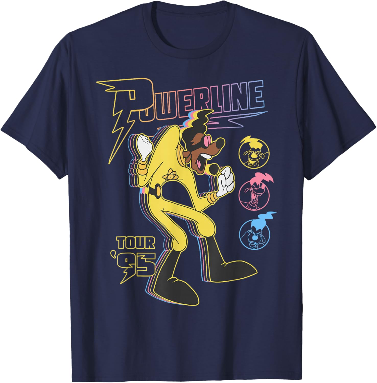 Retro Goofy Movie Powerline Tour 95 Neon Poster T-Shirt for Fans - 5