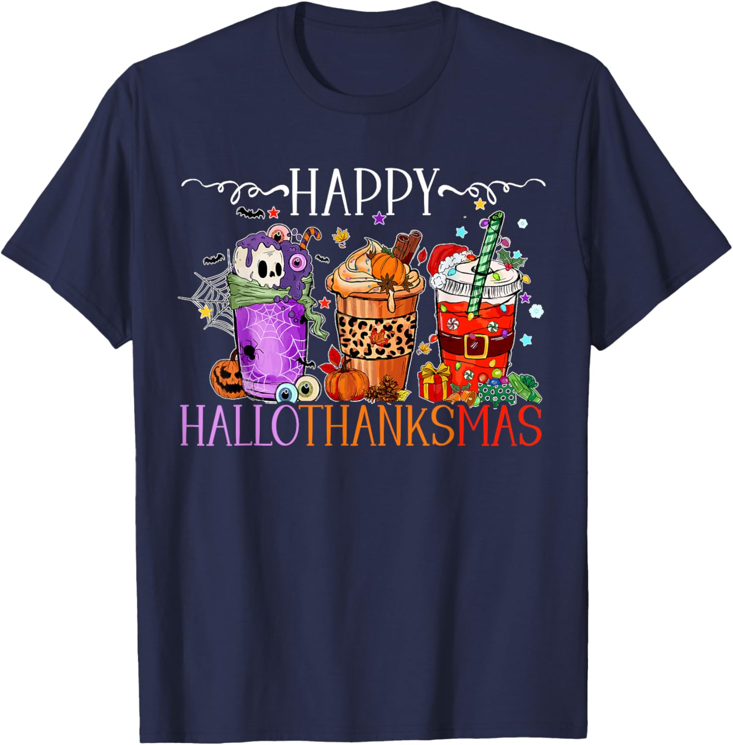 Happy Hallothanksmas T-Shirt for Halloween Thanksgiving and Christmas Fun - 13