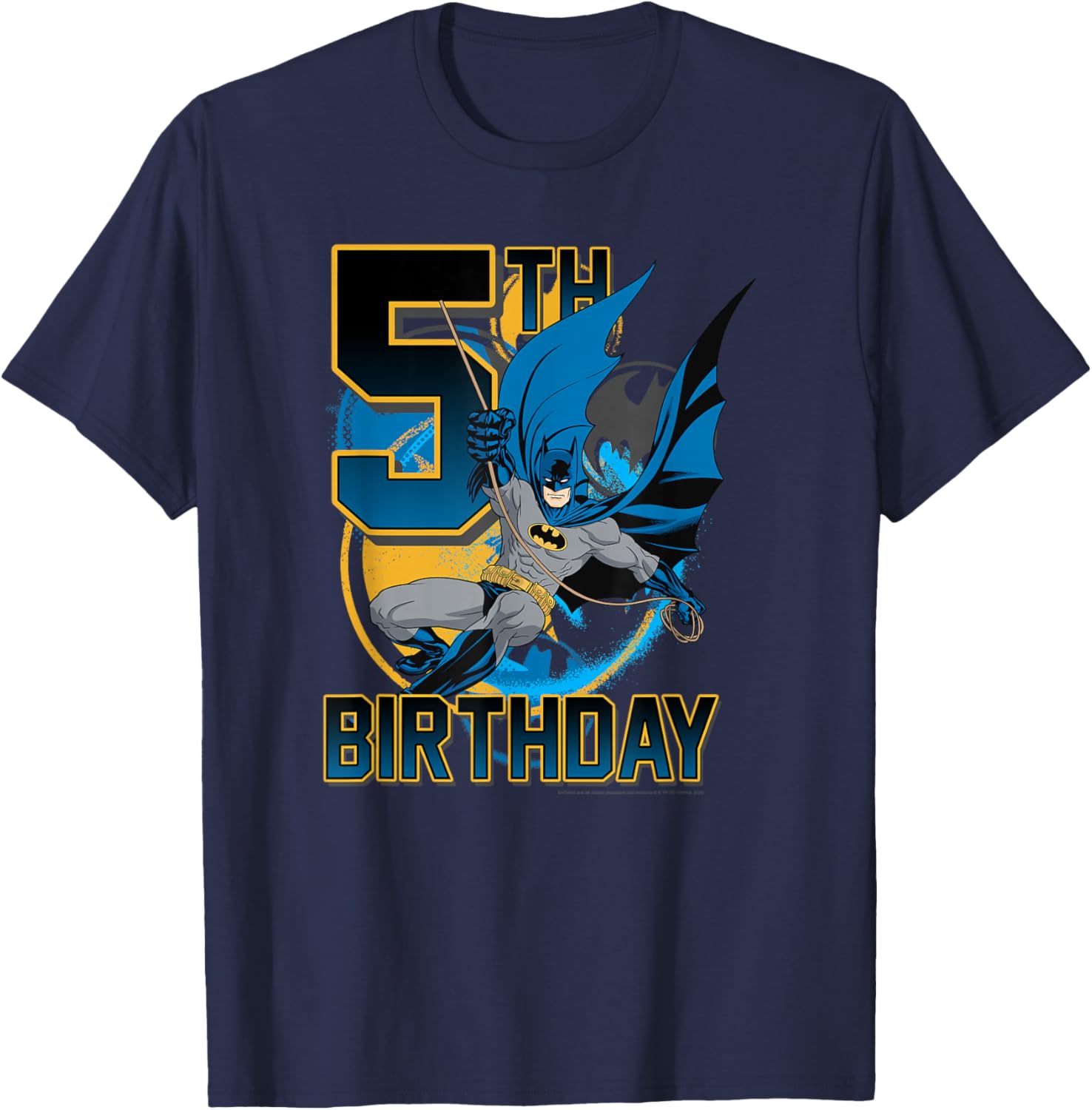 Batman 5th Birthday Bat Swing Action Poster T-Shirt for Kids - 1
