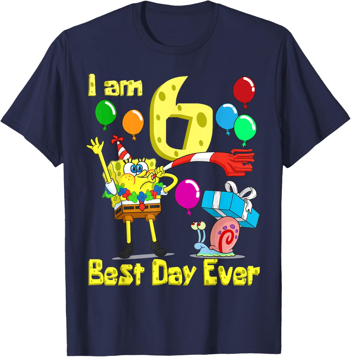 SpongeBob SquarePants Birthday T-Shirt for 6 Year Olds Fun Party Wear - 6