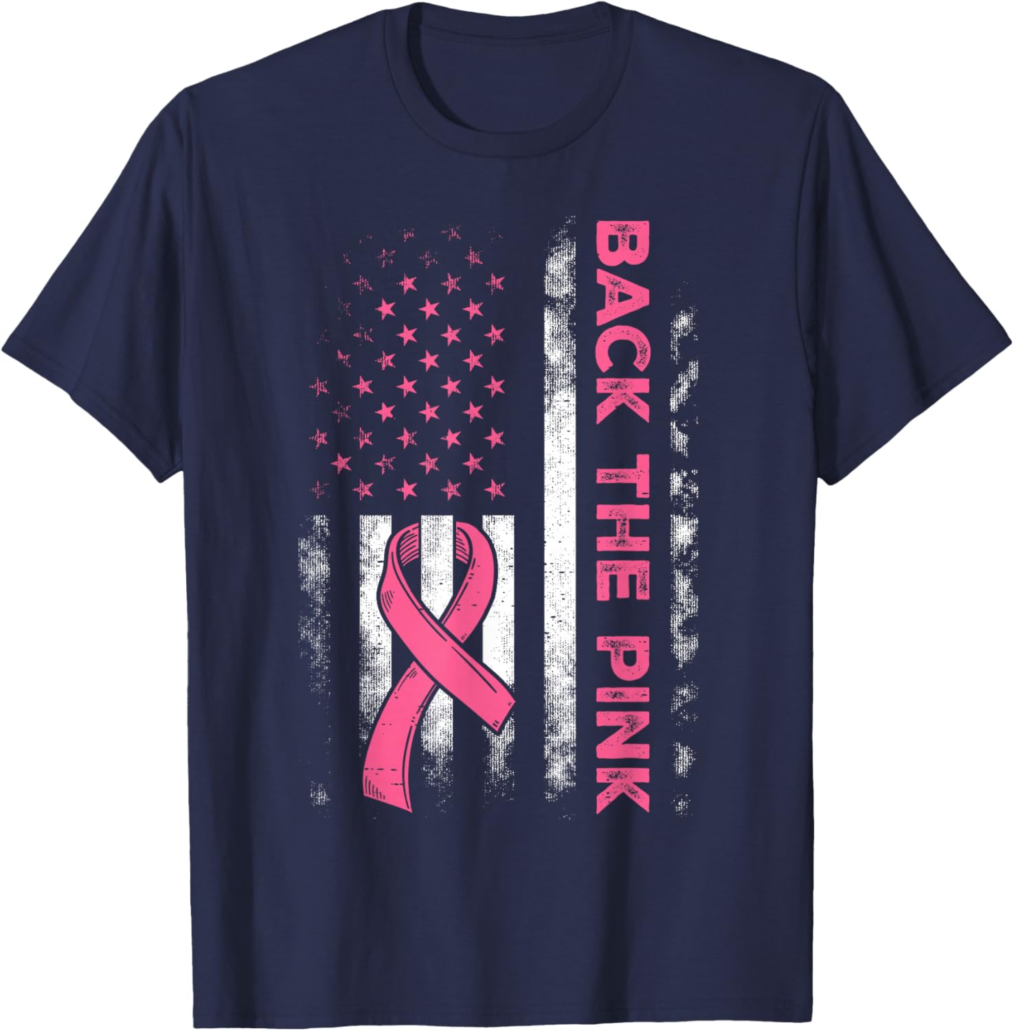 Back The Pink US Flag Breast Cancer Awareness T-Shirt for All Ages - 2