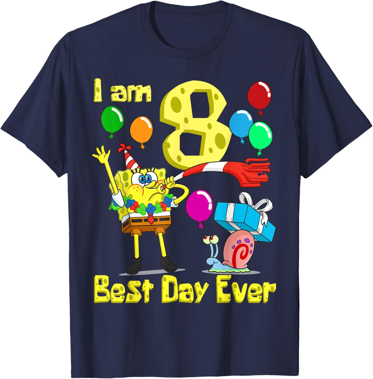 Mademark SpongeBob I Am 8 Years Old Birthday Party T-Shirt for Kids - 7