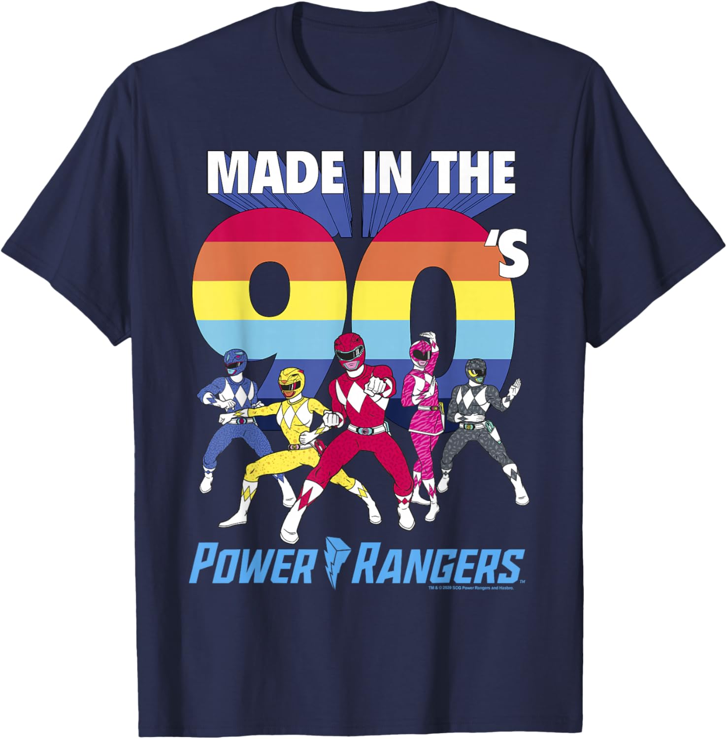 90's Power Rangers Retro Rainbow Stripe Logo T-Shirt for Fans - 11