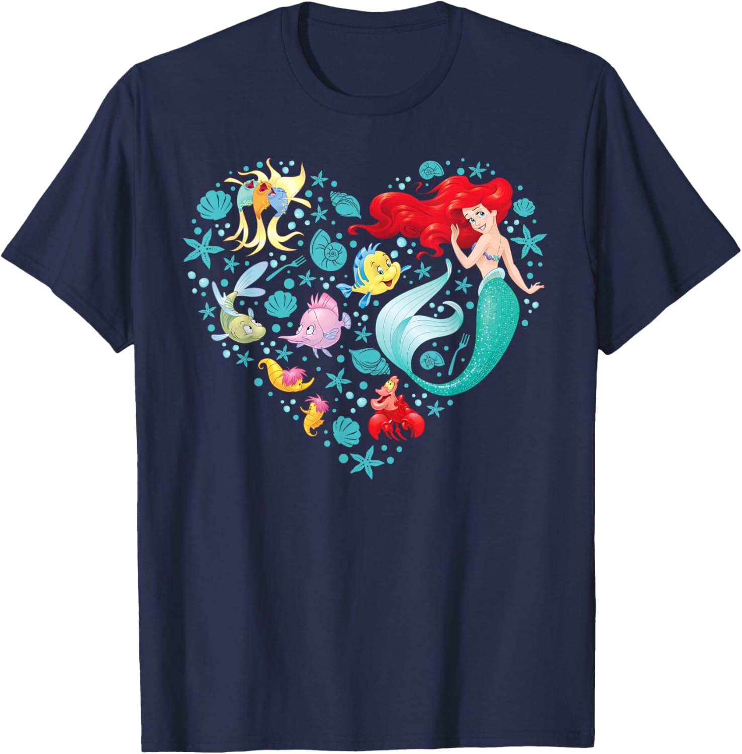 Disney Princess Ariel Flounder Sebastian Heart T-Shirt for Kids and Adults - 15