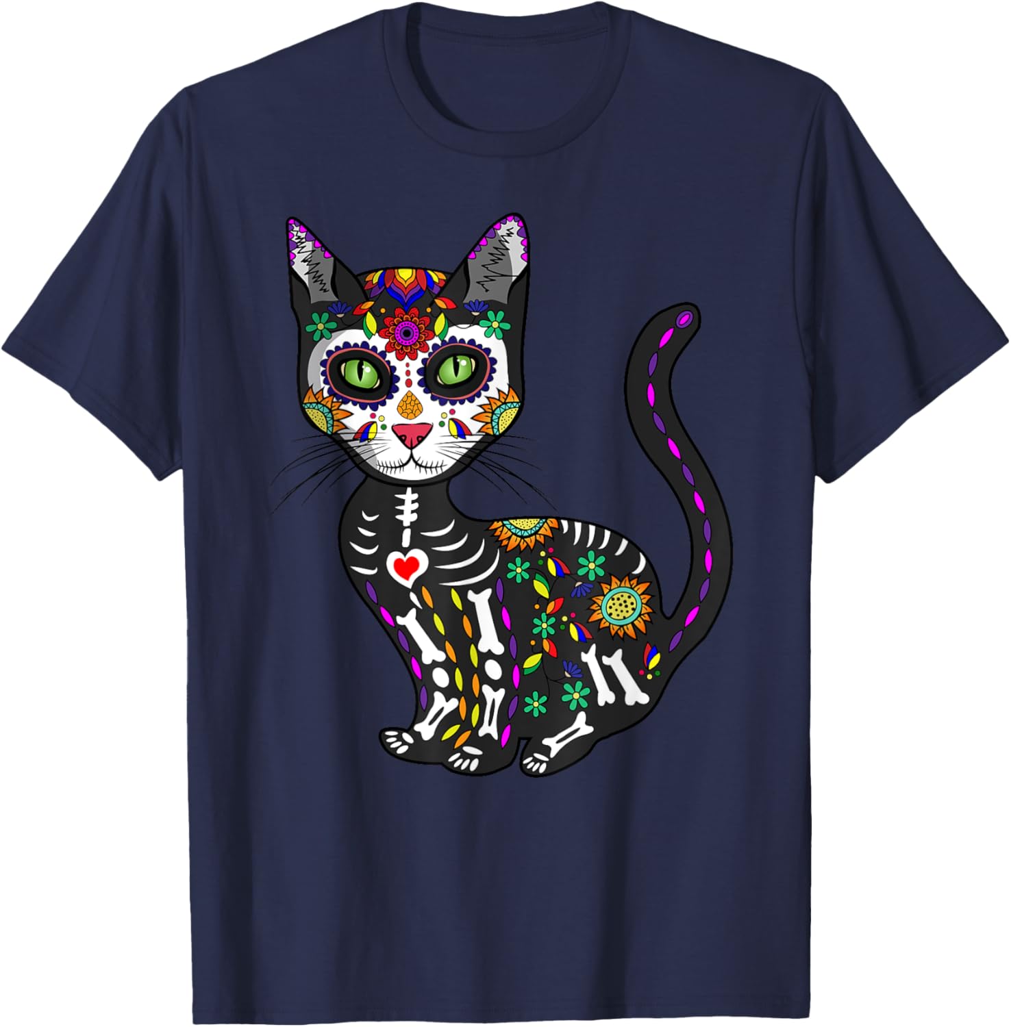 Cute Sugar Skull Cat T-Shirt for Halloween Day of the Dead Fun - 23