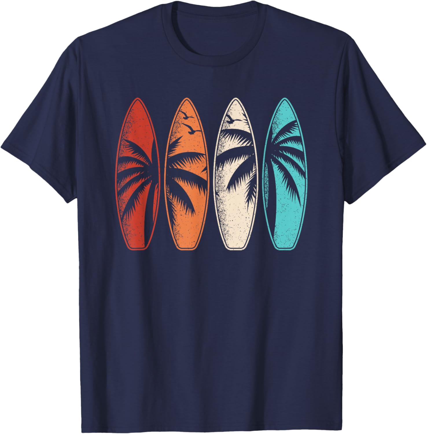 Tropical Hawaii Surfing Palm Tree Retro Surfboard T-Shirt Design - 8