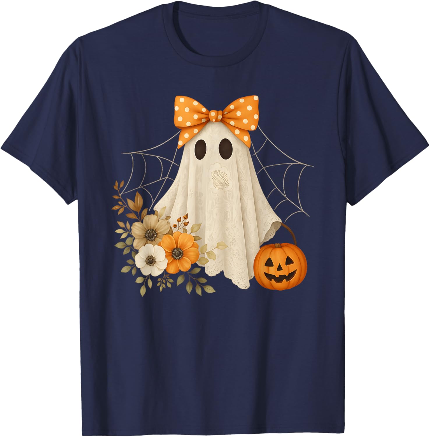 Coquette Ghost Halloween Flower Lace T-Shirt for a Spooky Look - 5