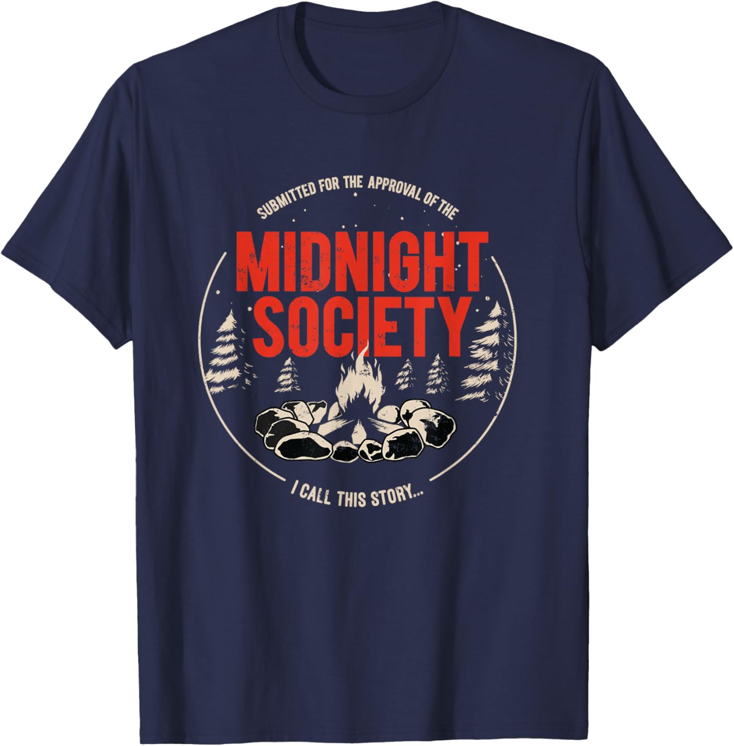 Midnight Society Red Text Campfire T-Shirt for Casual Outdoor Fun - 11