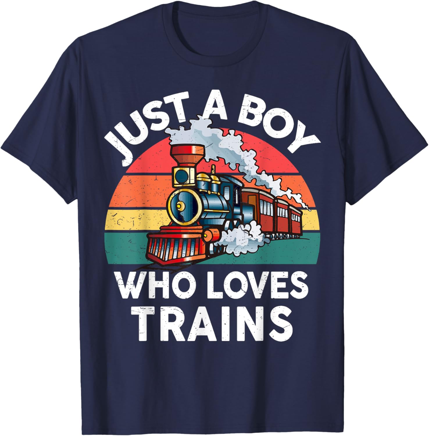 Funny Kids Train Lover T-Shirt Just A Boy Who Loves Trains Graphic Tee - 2