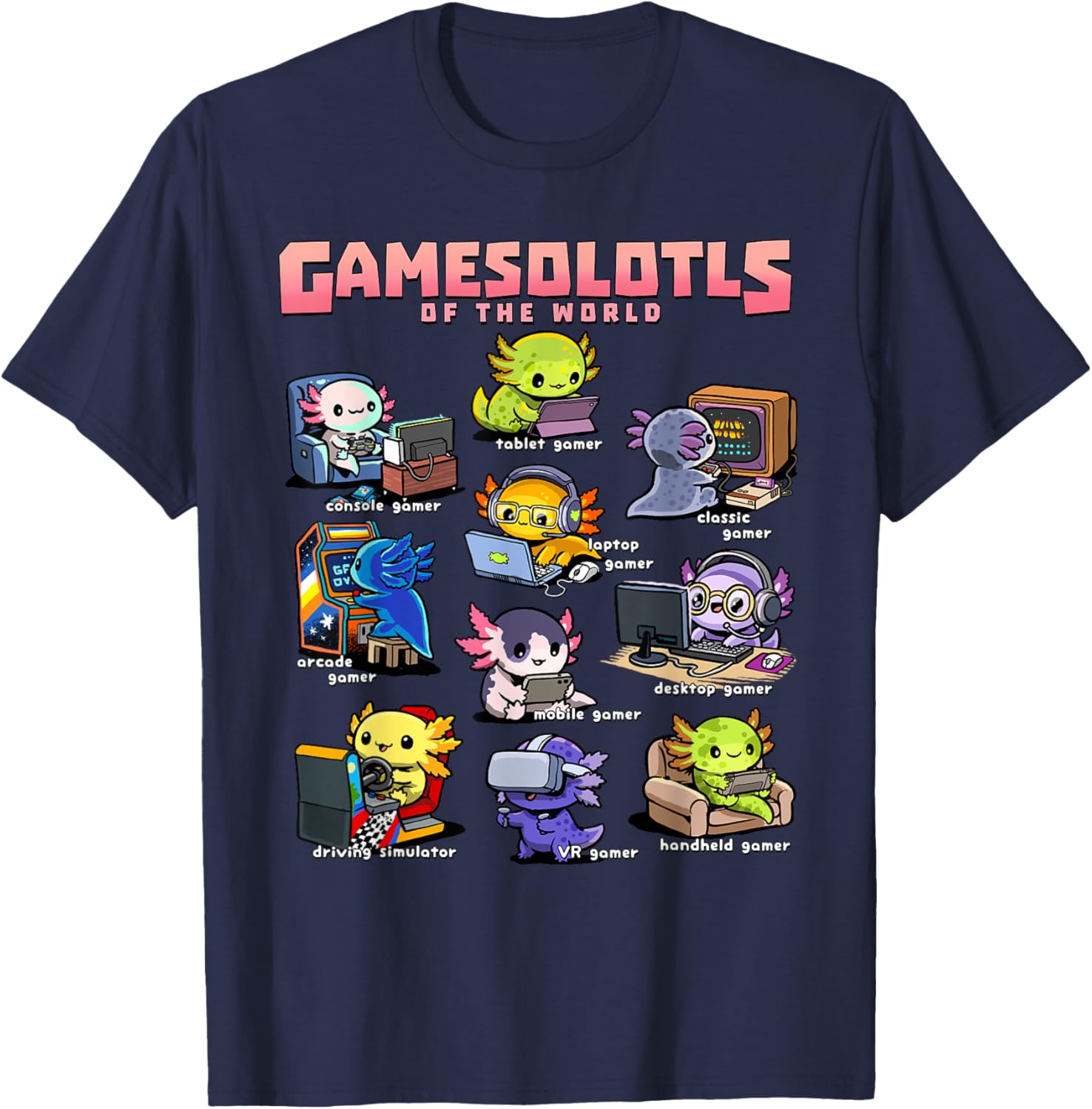 Diverse Gamer Axolotl Collection T-Shirt for Fun Game Lovers - 18