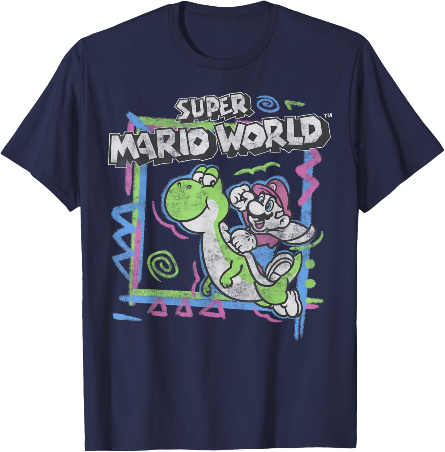 Retro Super Mario World Neon Yoshi Ride T-Shirt for Gamers and Fans - 2