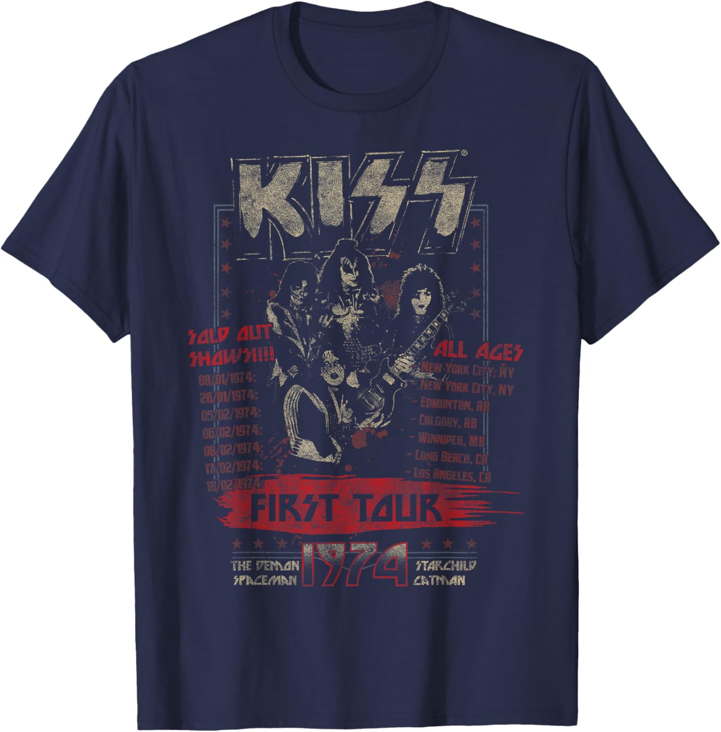 KISS Classic Fit First Tour T-Shirt for Fans - Black Short Sleeve Tee - 1