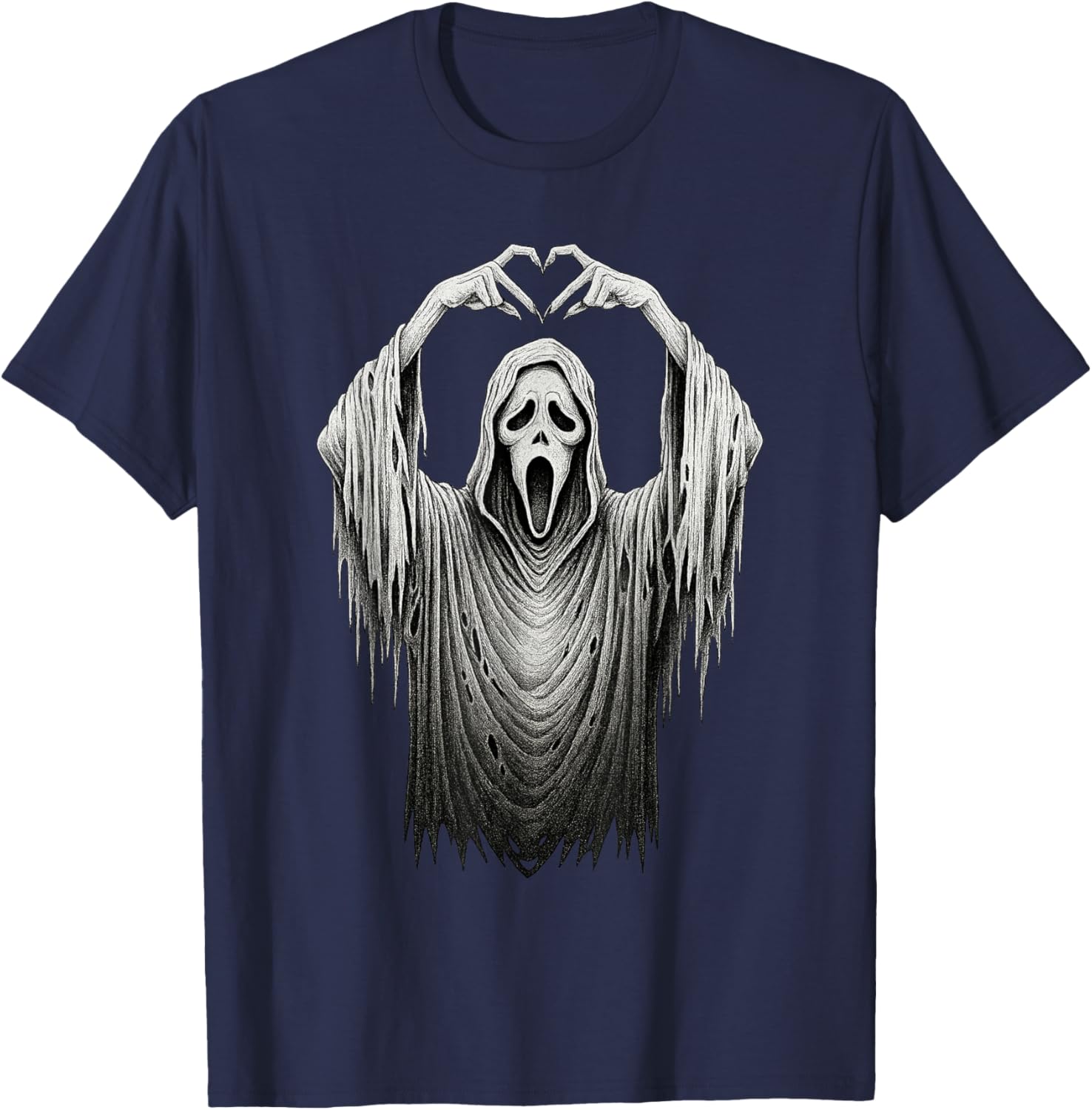 Vintage Ghost Face Heart Sign T-Shirt for Halloween Lovers - 15